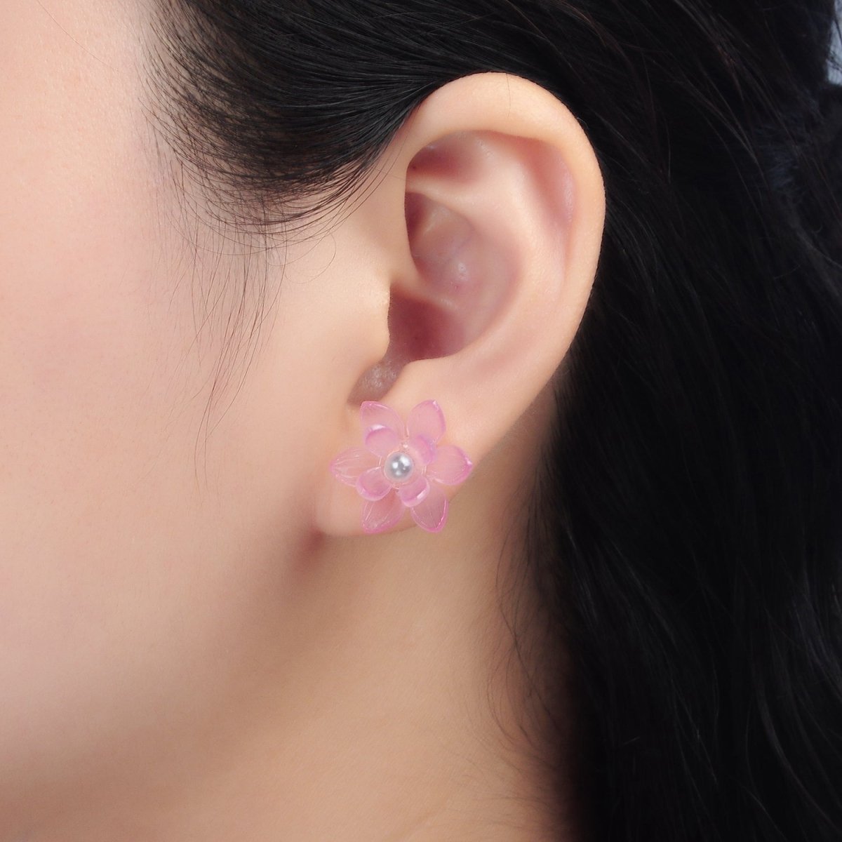 24K Gold Filled Pink Acrylic Sakura Flower Stud Earrings | P099