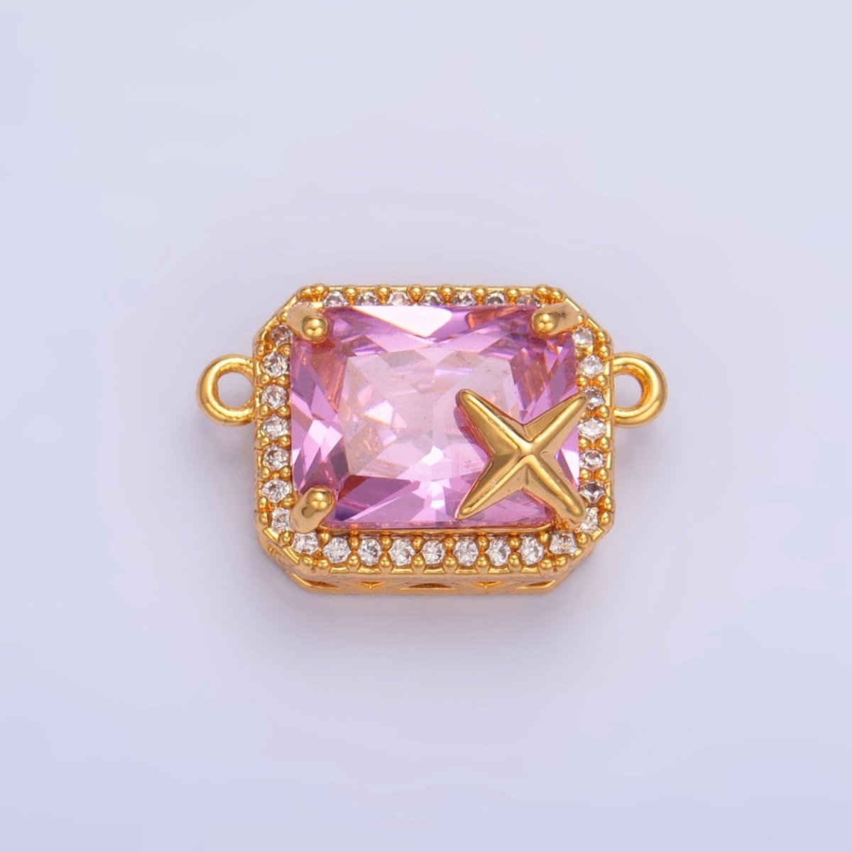 24K Gold Filled Pink Baguette Micro Paved CZ Celestial Star Connector | F732
