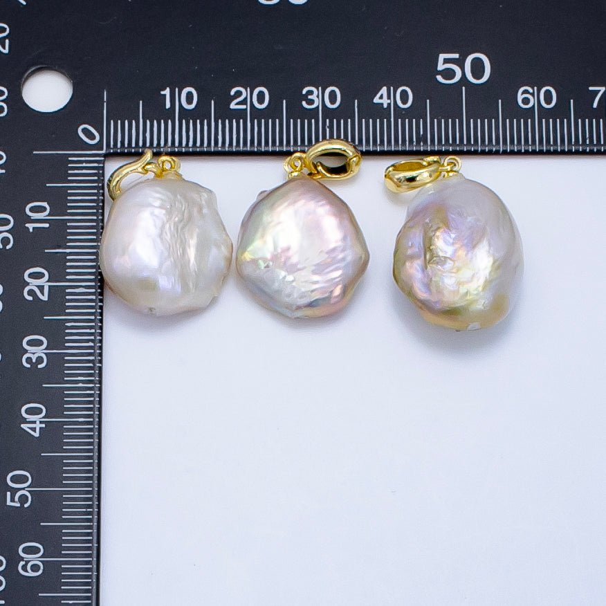24K Gold Filled Pink Baroque Freshwater Pearl Snap Latch Bail Pendant | P1908