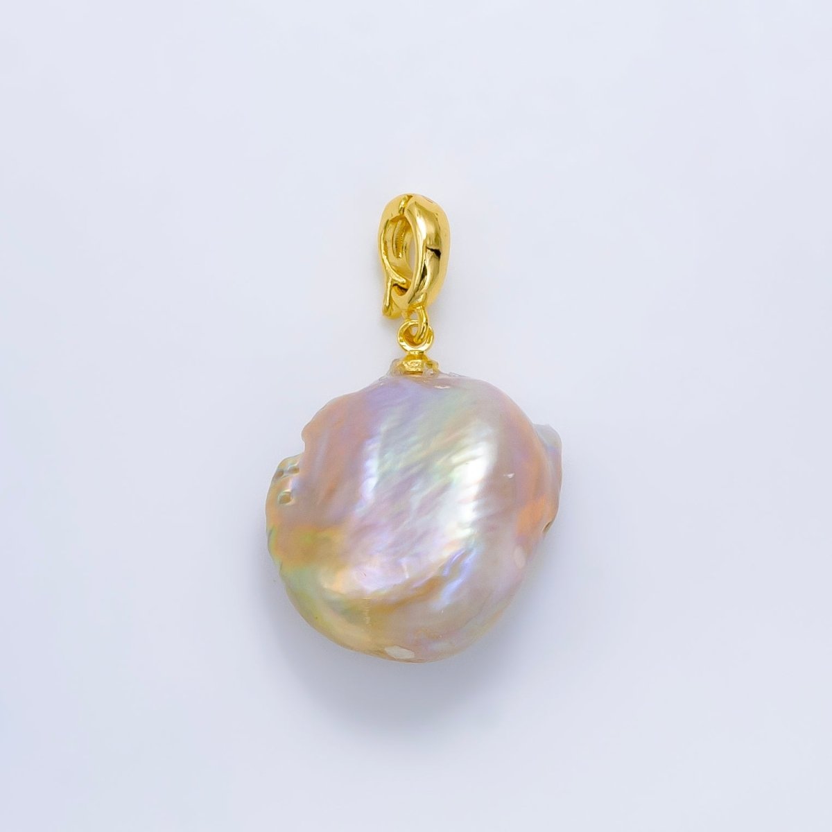 24K Gold Filled Pink Baroque Freshwater Pearl Snap Latch Bail Pendant | P1908