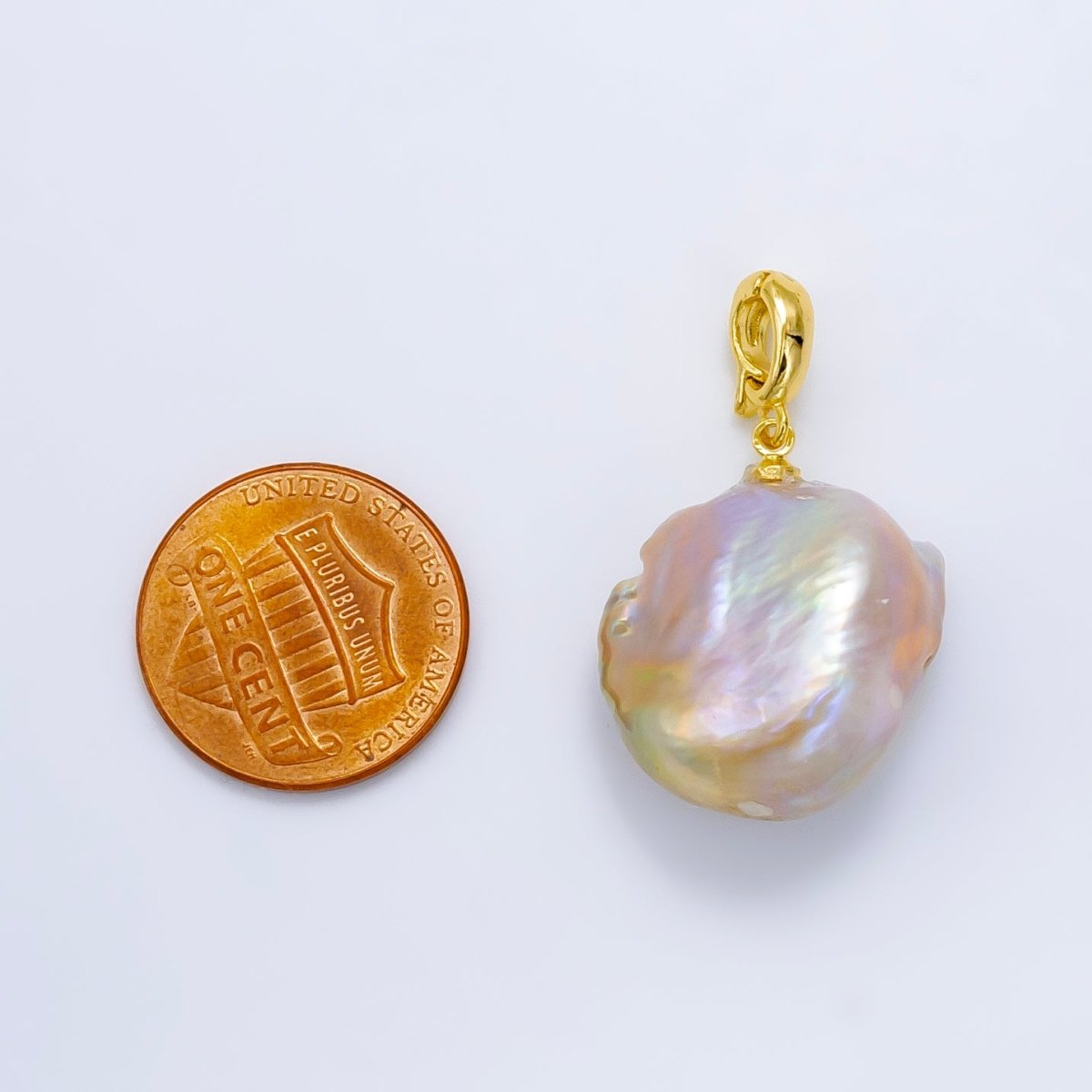 24K Gold Filled Pink Baroque Freshwater Pearl Snap Latch Bail Pendant | P1908