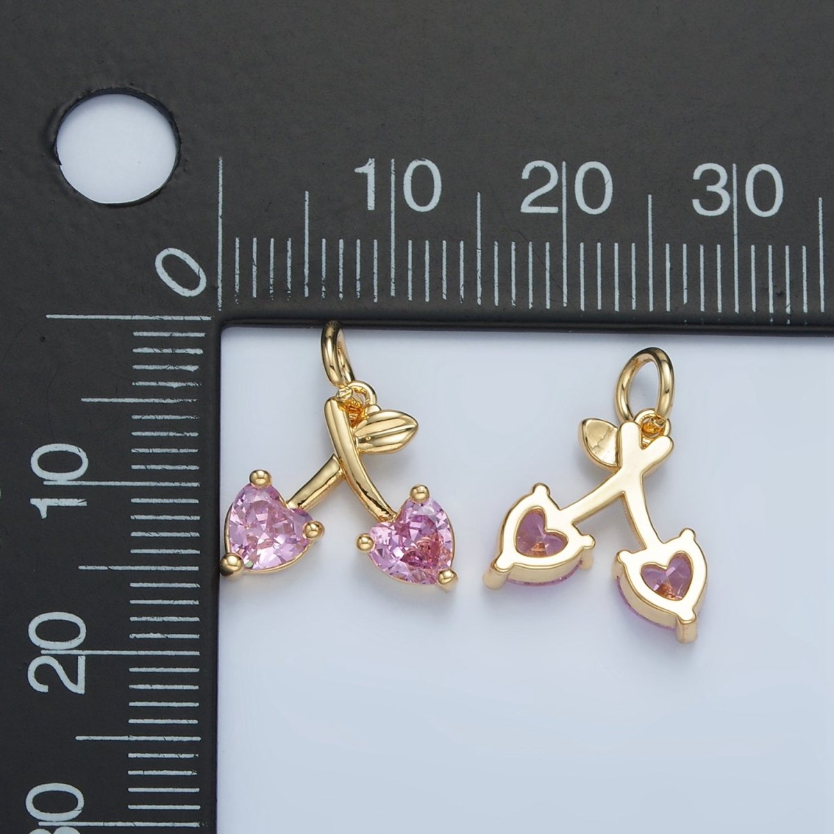 24K Gold Filled Pink CZ Cherry Fruit Mini Charm | N1435