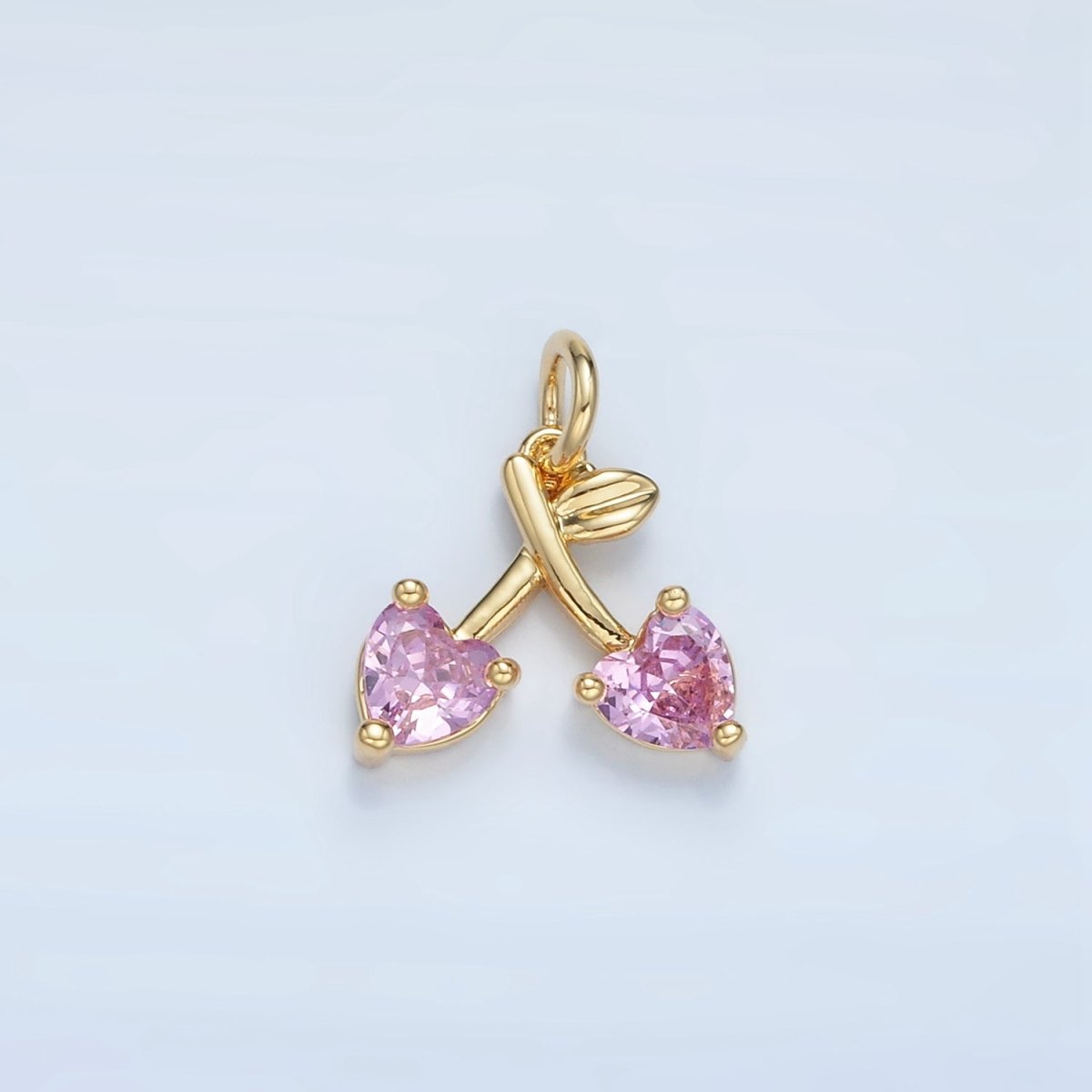 24K Gold Filled Pink CZ Cherry Fruit Mini Charm | N1435
