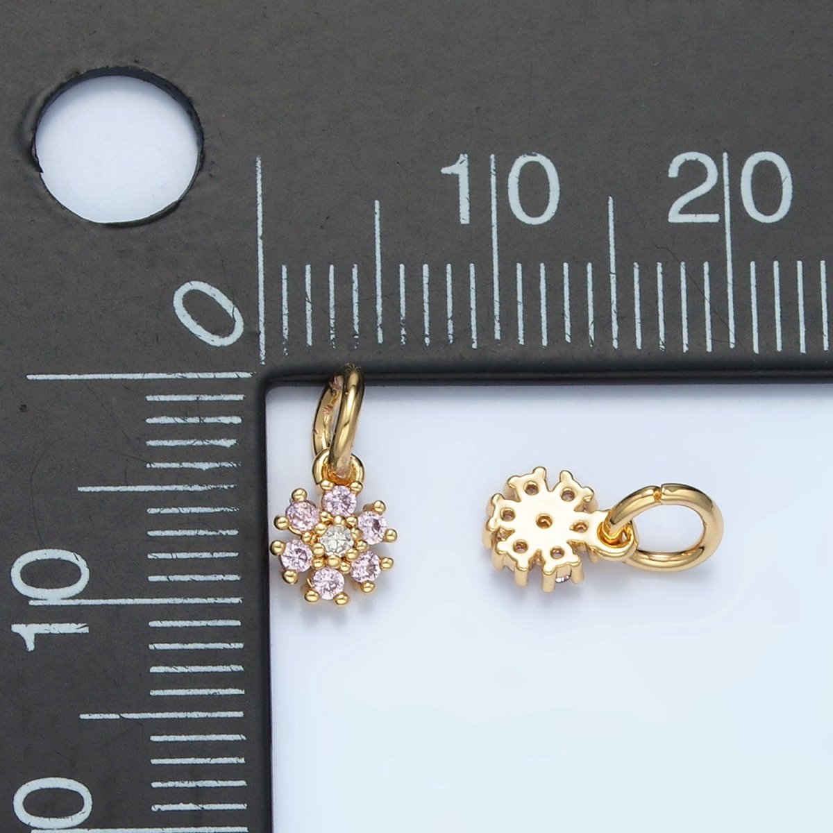 24K Gold Filled Pink CZ Flower Mini Charm | E735