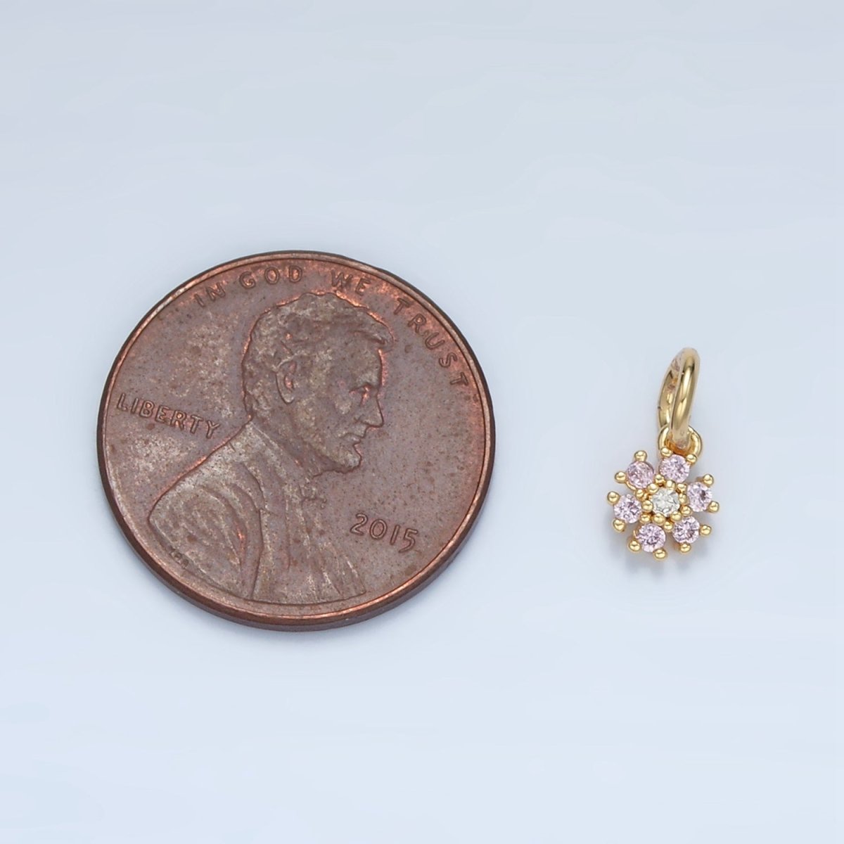 24K Gold Filled Pink CZ Flower Mini Charm | E735