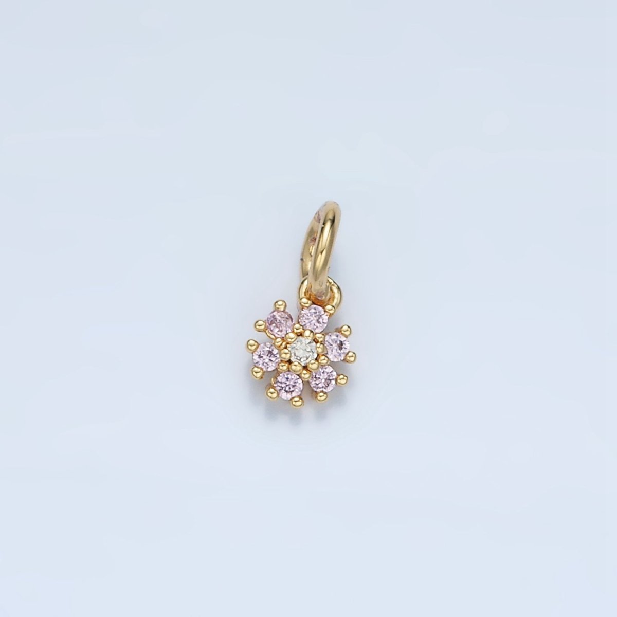 24K Gold Filled Pink CZ Flower Mini Charm | E735