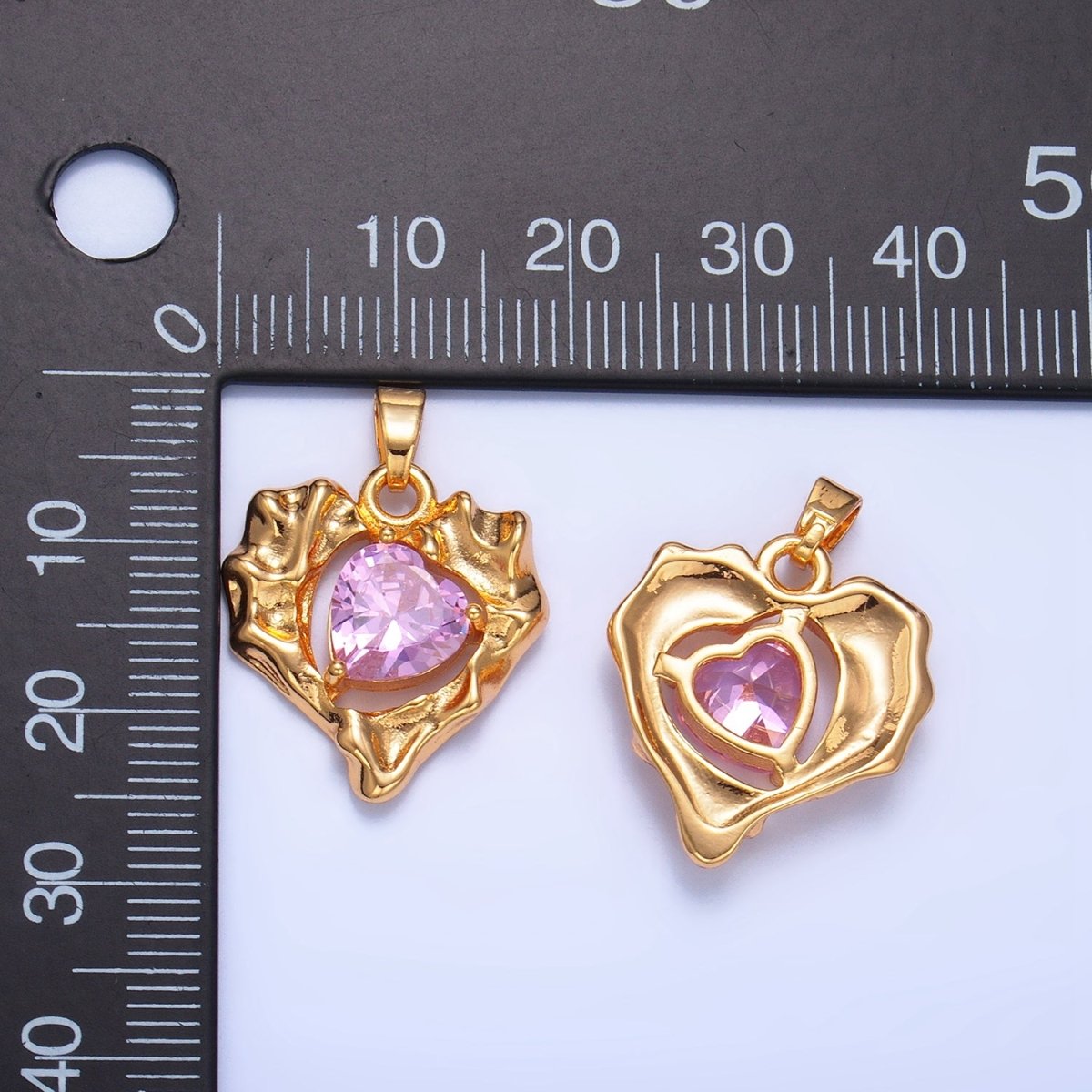 24K Gold Filled Pink CZ Open Molten Heart Pendant | AA1024