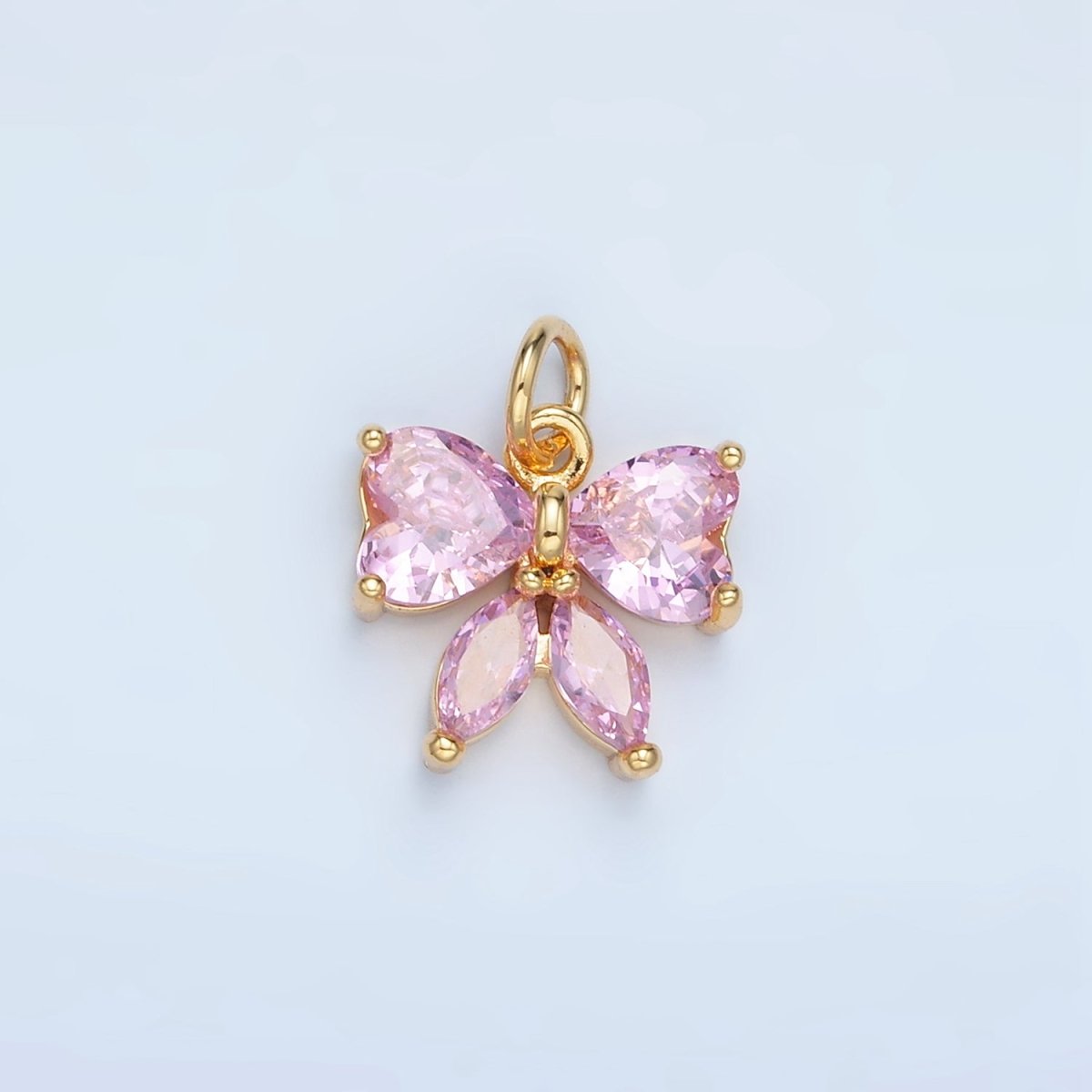 24K Gold Filled Pink CZ Ribbon Bow Mini Charm | N1419