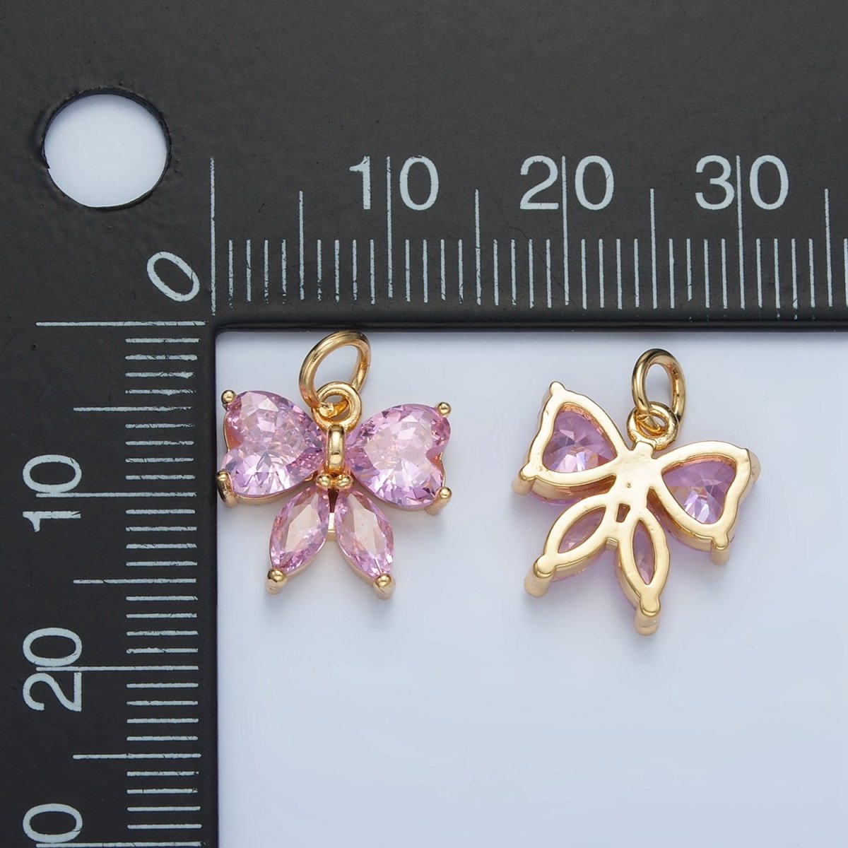 24K Gold Filled Pink CZ Ribbon Bow Mini Charm | N1419