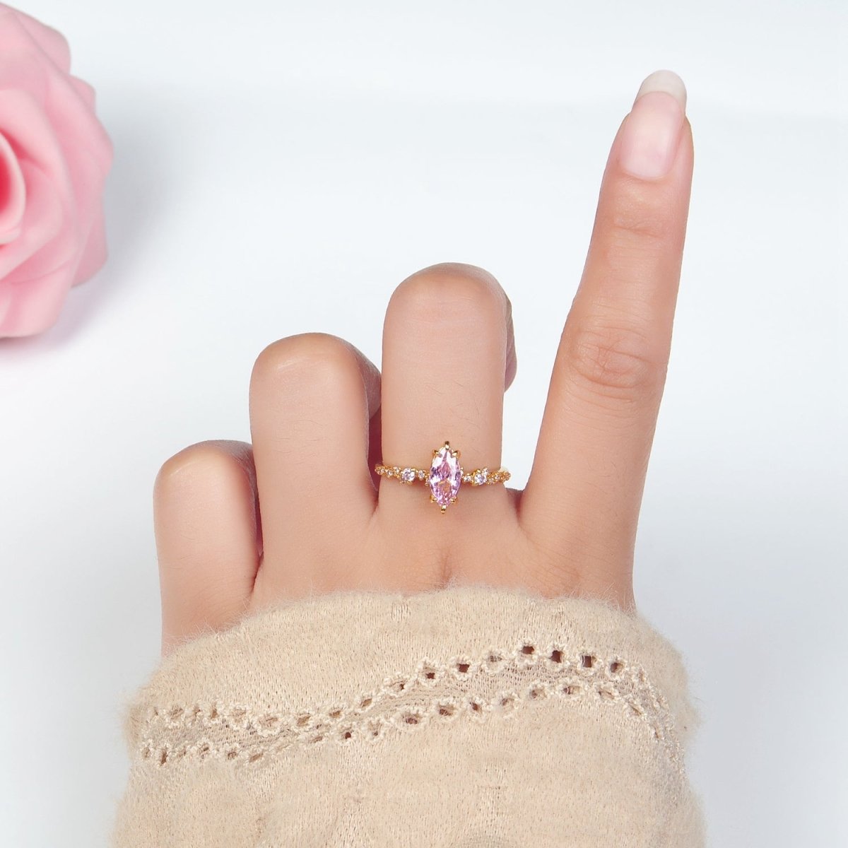 24K Gold Filled Pink Marquise CZ Solitaire Ring | U318