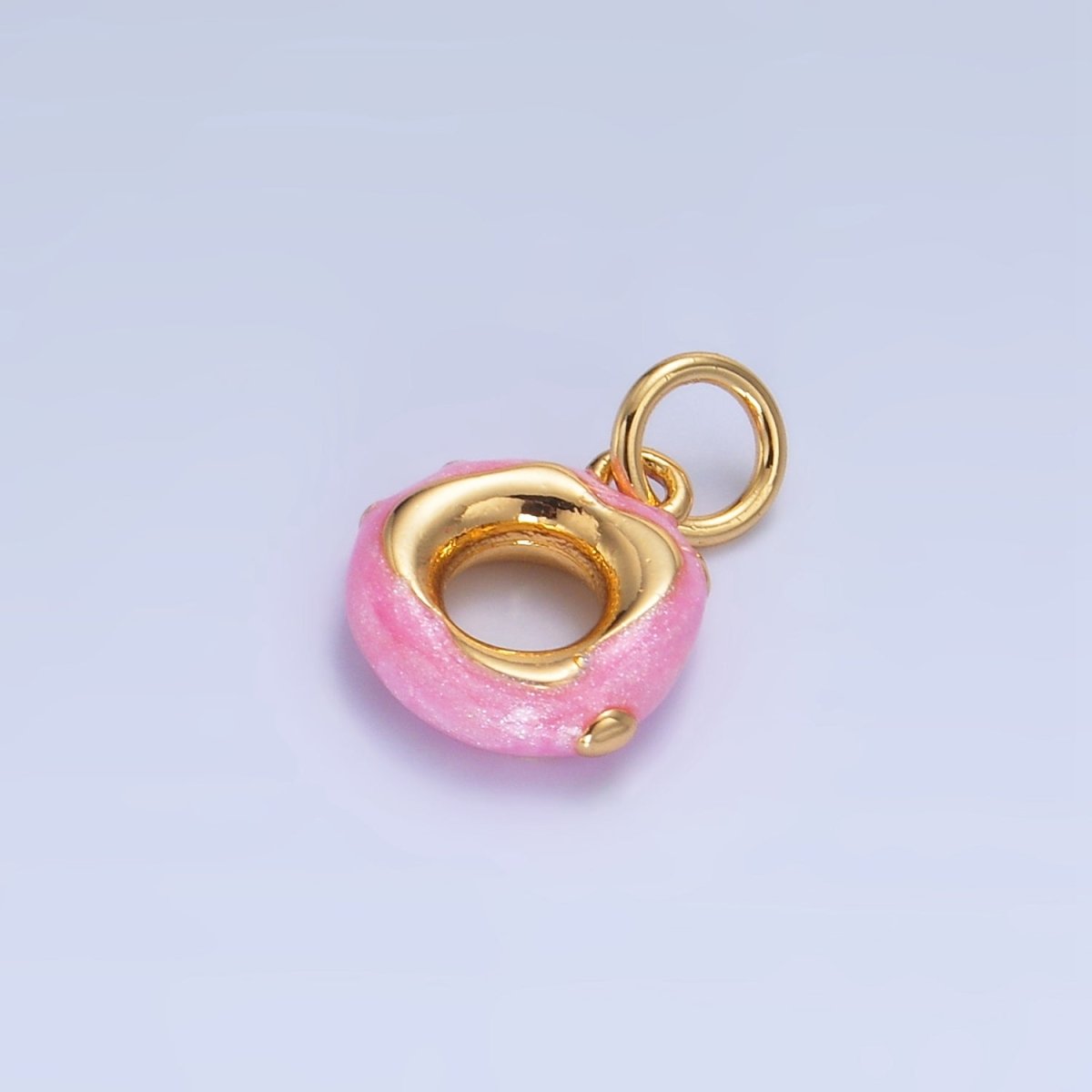 24K Gold Filled Pink Enamel Circular Donut Charm | W118