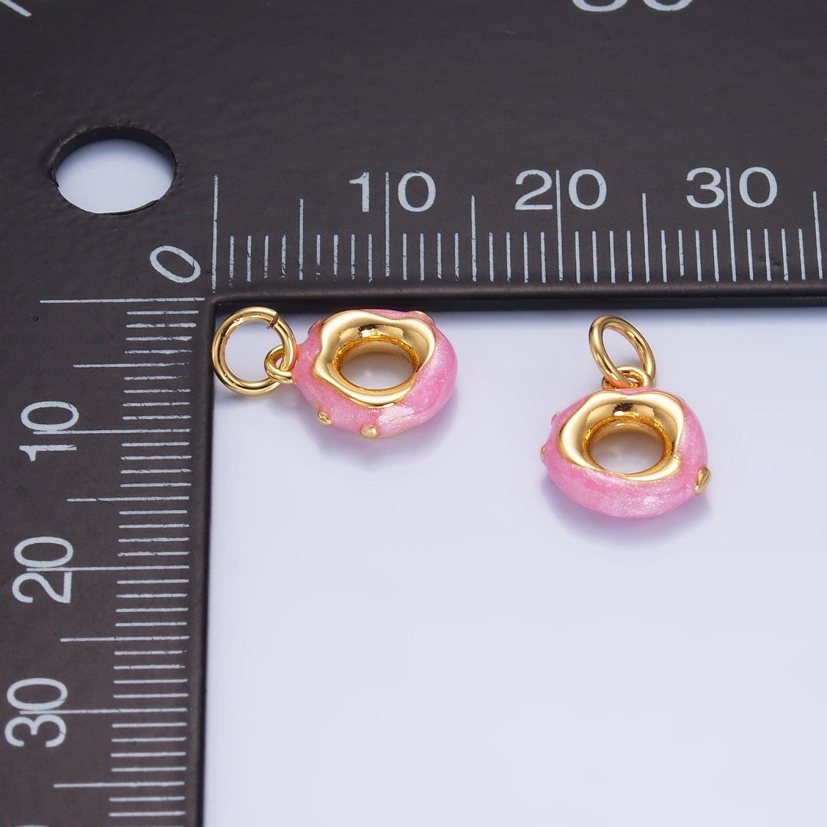 24K Gold Filled Pink Enamel Circular Donut Charm | W118