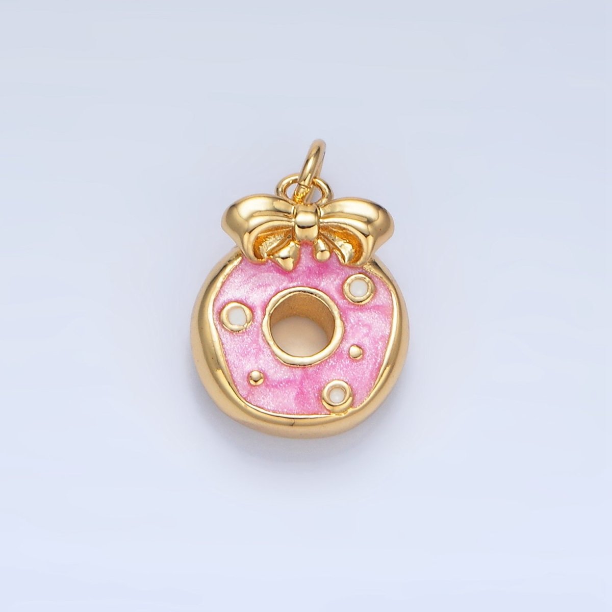 24K Gold Filled Pink Enamel Donut Ribbon Bow Desert Multidimensional Charm | X836