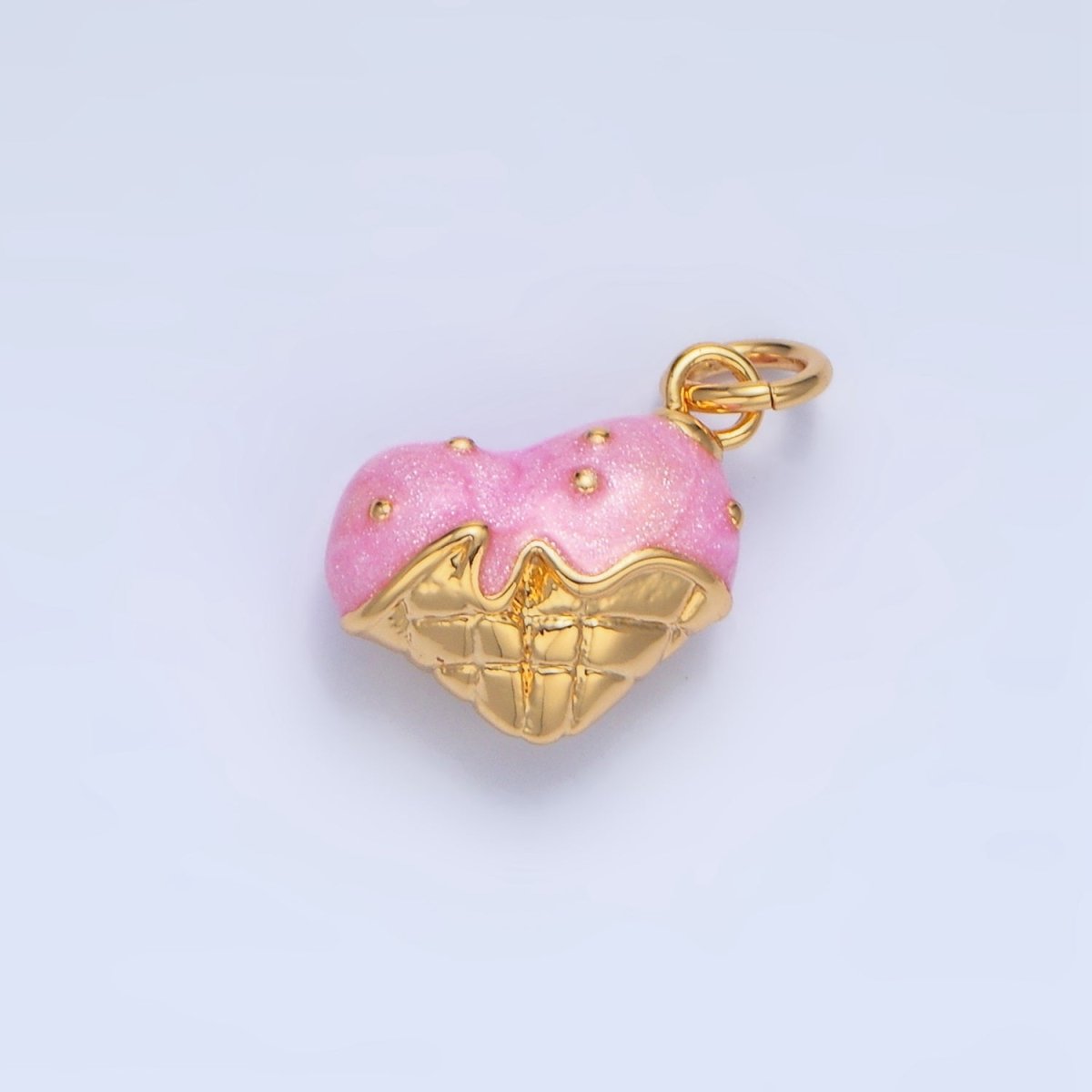24K Gold Filled Pink Enamel Double Ice Cream Cone Desert Multidimensional Charm | X835