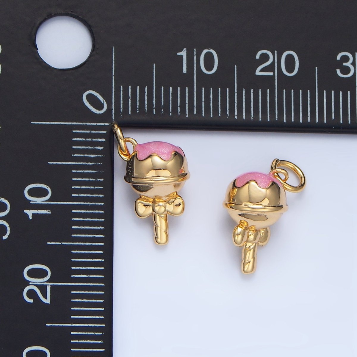24K Gold Filled Pink Enamel Lollipop Candy Multidimensional Charm | X833