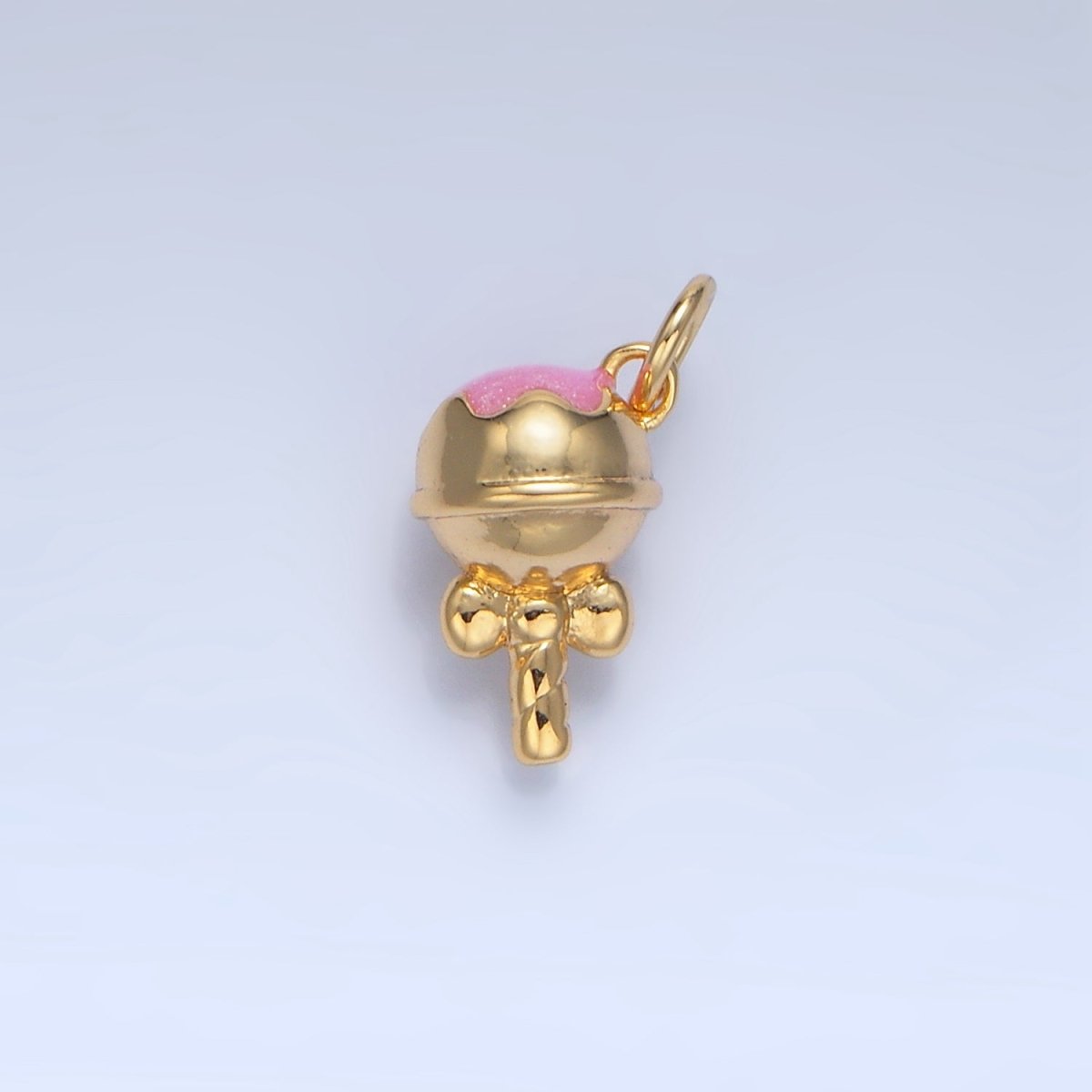 24K Gold Filled Pink Enamel Lollipop Candy Multidimensional Charm | X833