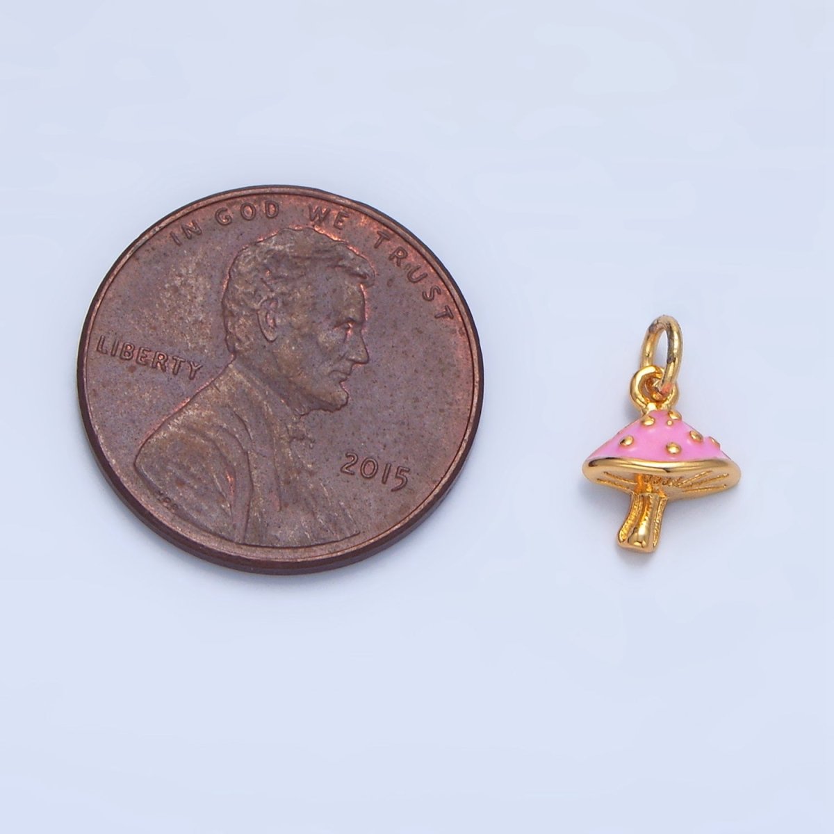 24K Gold Filled Pink Enamel Mushroom Charm | X845