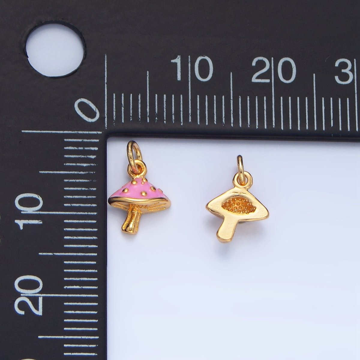 24K Gold Filled Pink Enamel Mushroom Charm | X845