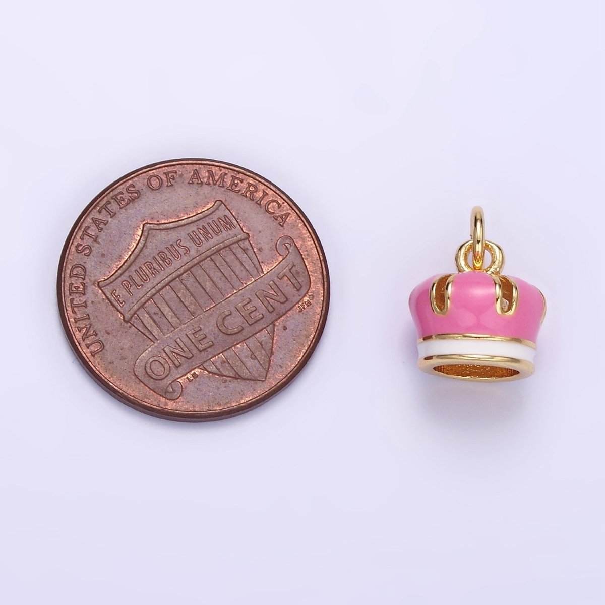 24K Gold Filled Pink Enamel Royal Crown Mini Charm | C824