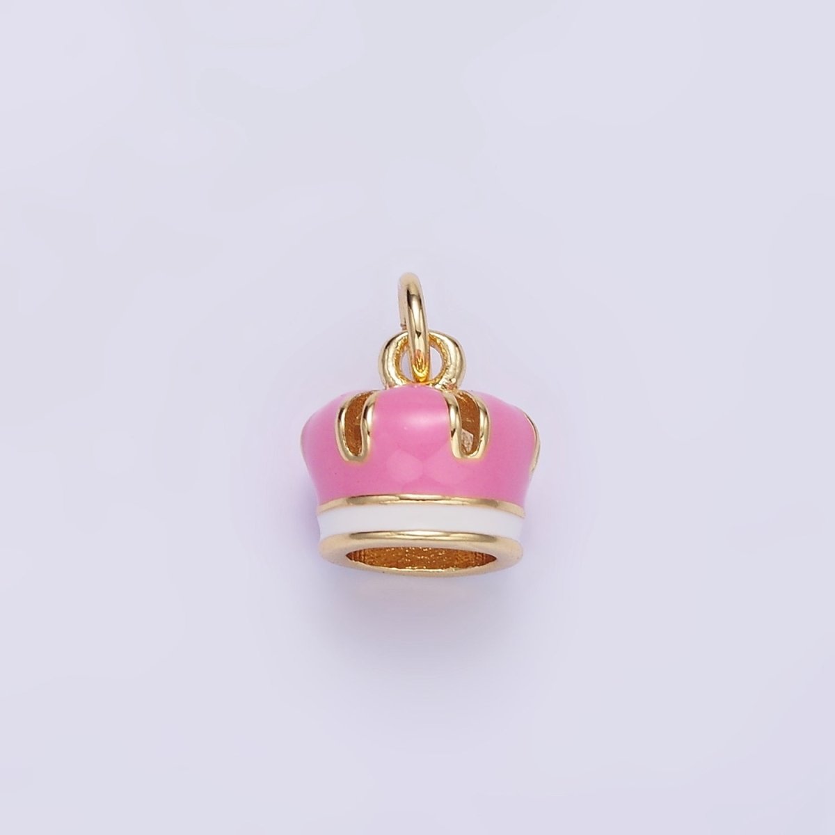 24K Gold Filled Pink Enamel Royal Crown Mini Charm | C824