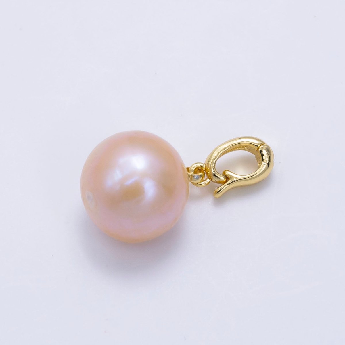 24K Gold Filled Pink Freshwater Pearl Button Snap Latch Bail Pendant | P1895