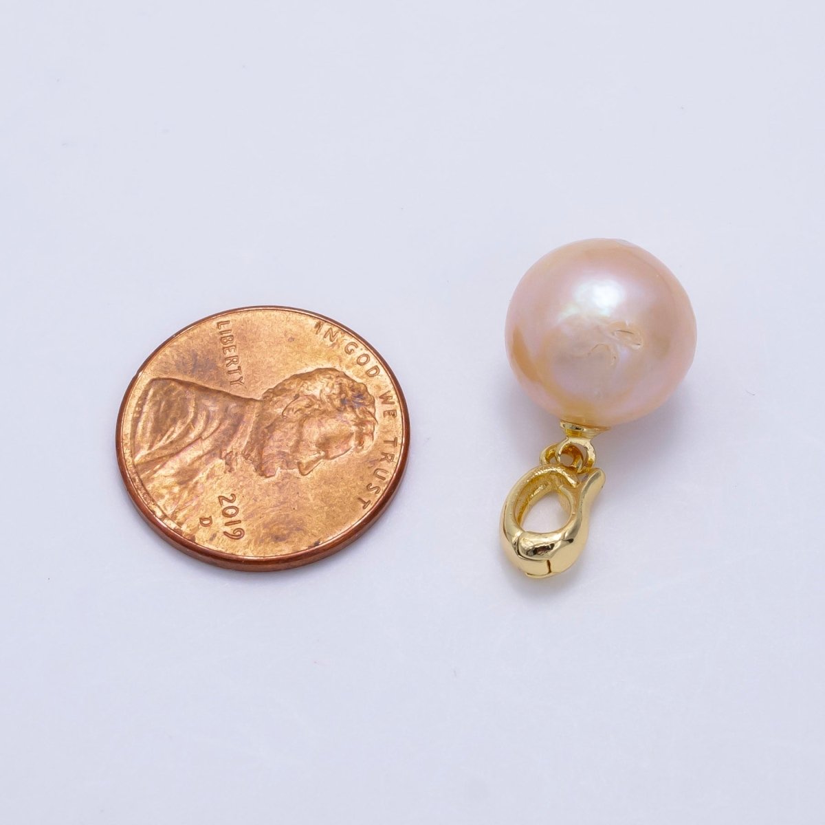 24K Gold Filled Pink Freshwater Pearl Button Snap Latch Bail Pendant | P1895