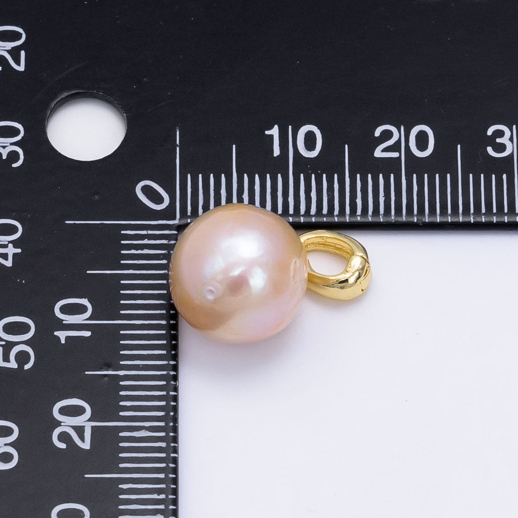 24K Gold Filled Pink Freshwater Pearl Button Snap Latch Bail Pendant | P1895