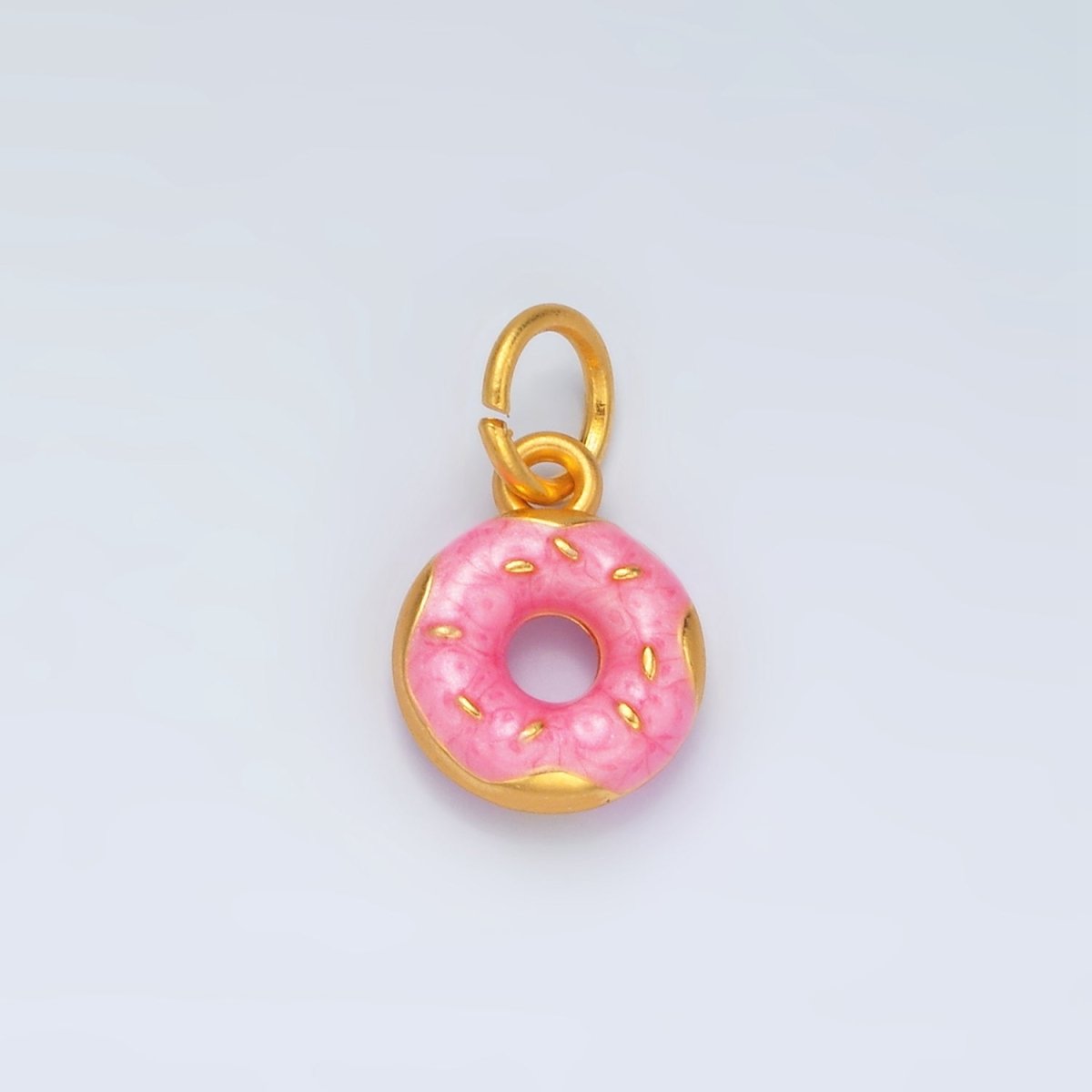 24K Gold Filled Pink Glazed Sprinkle Donut Dessert Enamel Charm | M152