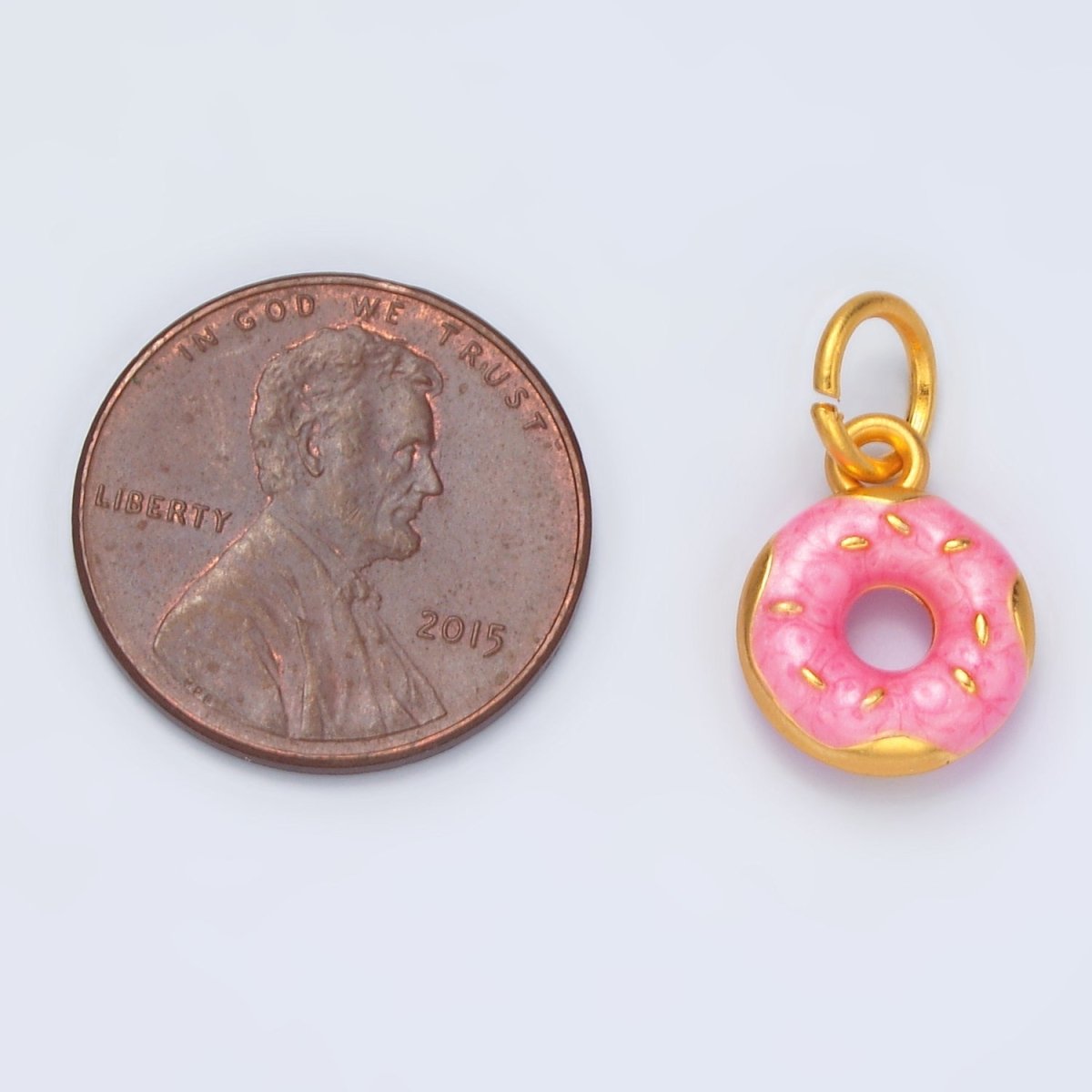 24K Gold Filled Pink Glazed Sprinkle Donut Dessert Enamel Charm | M152