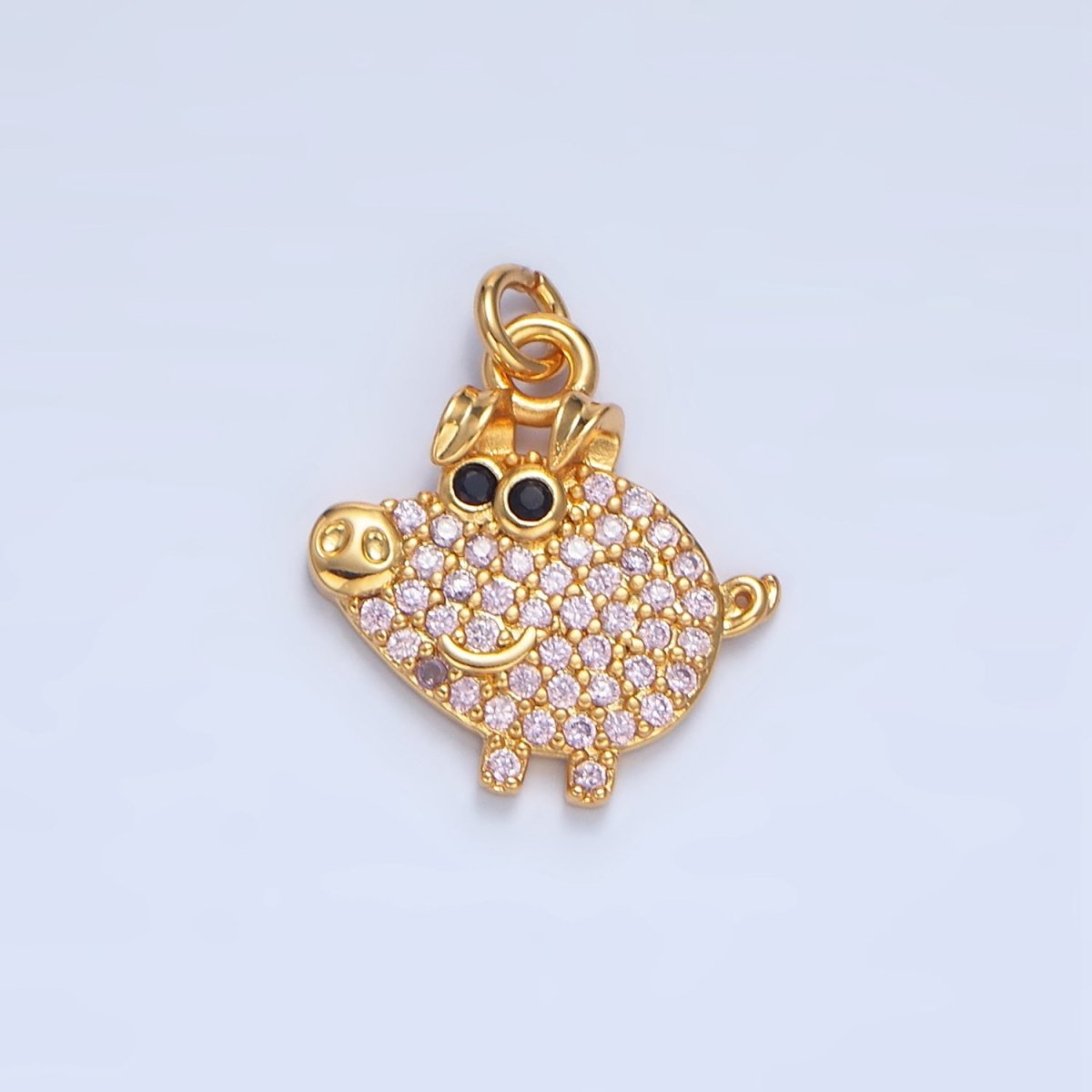 24K Gold Filled Pink Micro Paved CZ Smiley Pig Farm Animal Charm | X619