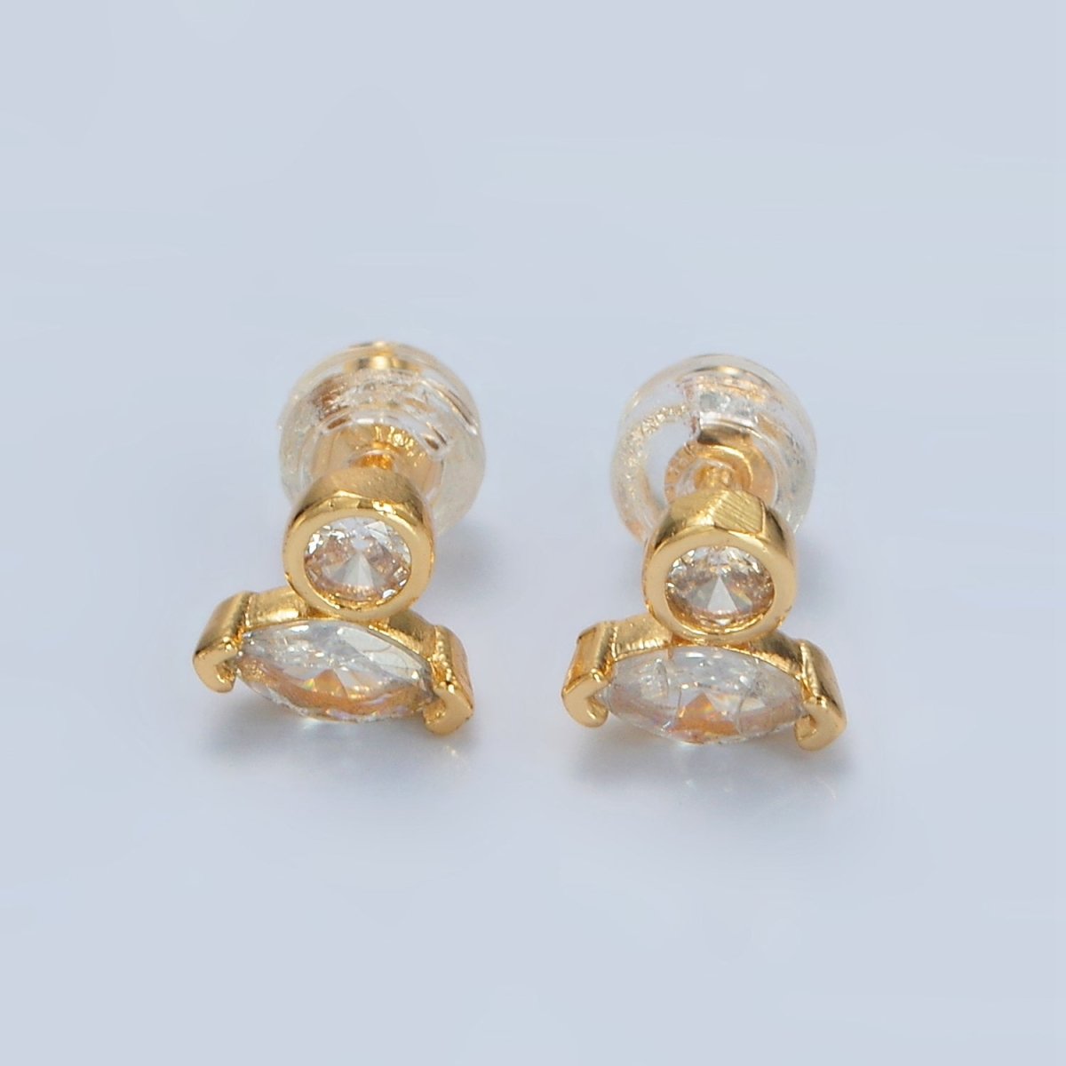 24K Gold Filled Pink, Purple, Green, Clear Marquise Round CZ Stud Earrings | AB1236 - AB1239