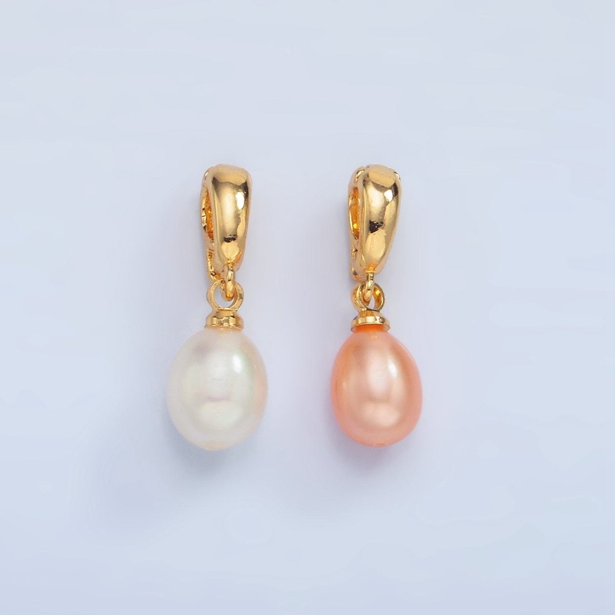 24K Gold Filled Pink, White Freshwater Pearl Snap Latch Bail Pendant | P1900 P1901