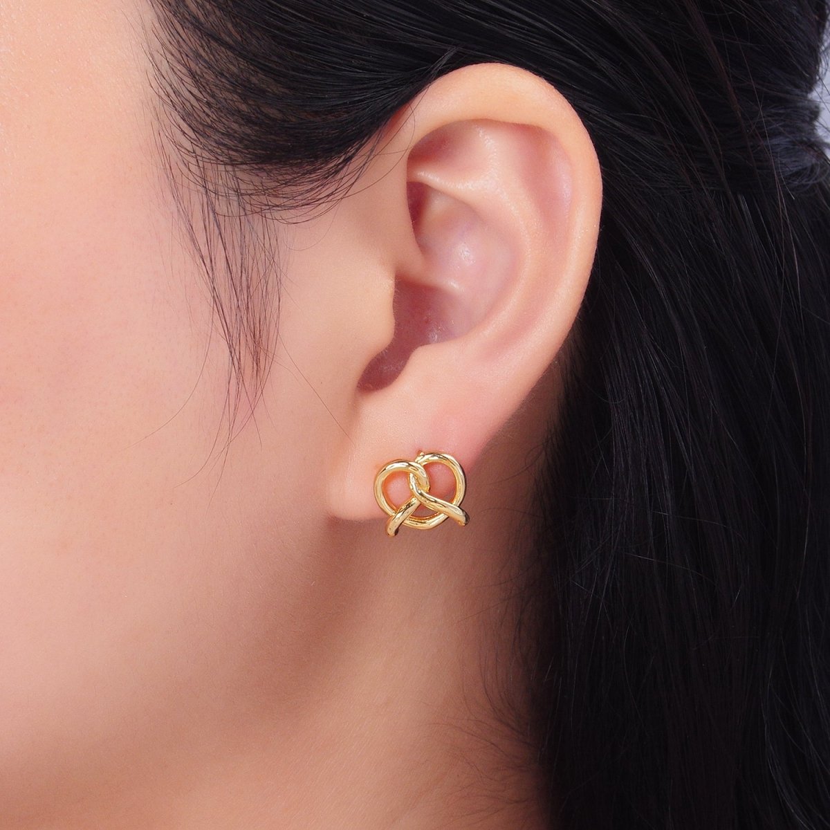 24K Gold Filled Pretzel Pastry Minimalist Stud Earrings | V493