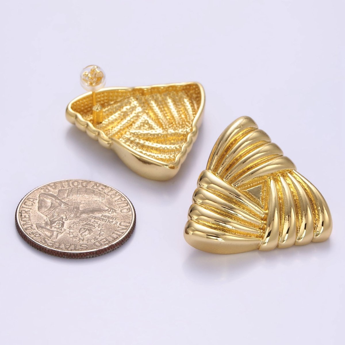 Chunky 24K Gold Filled Puffed Knot Triangle Stud Earrings | P511