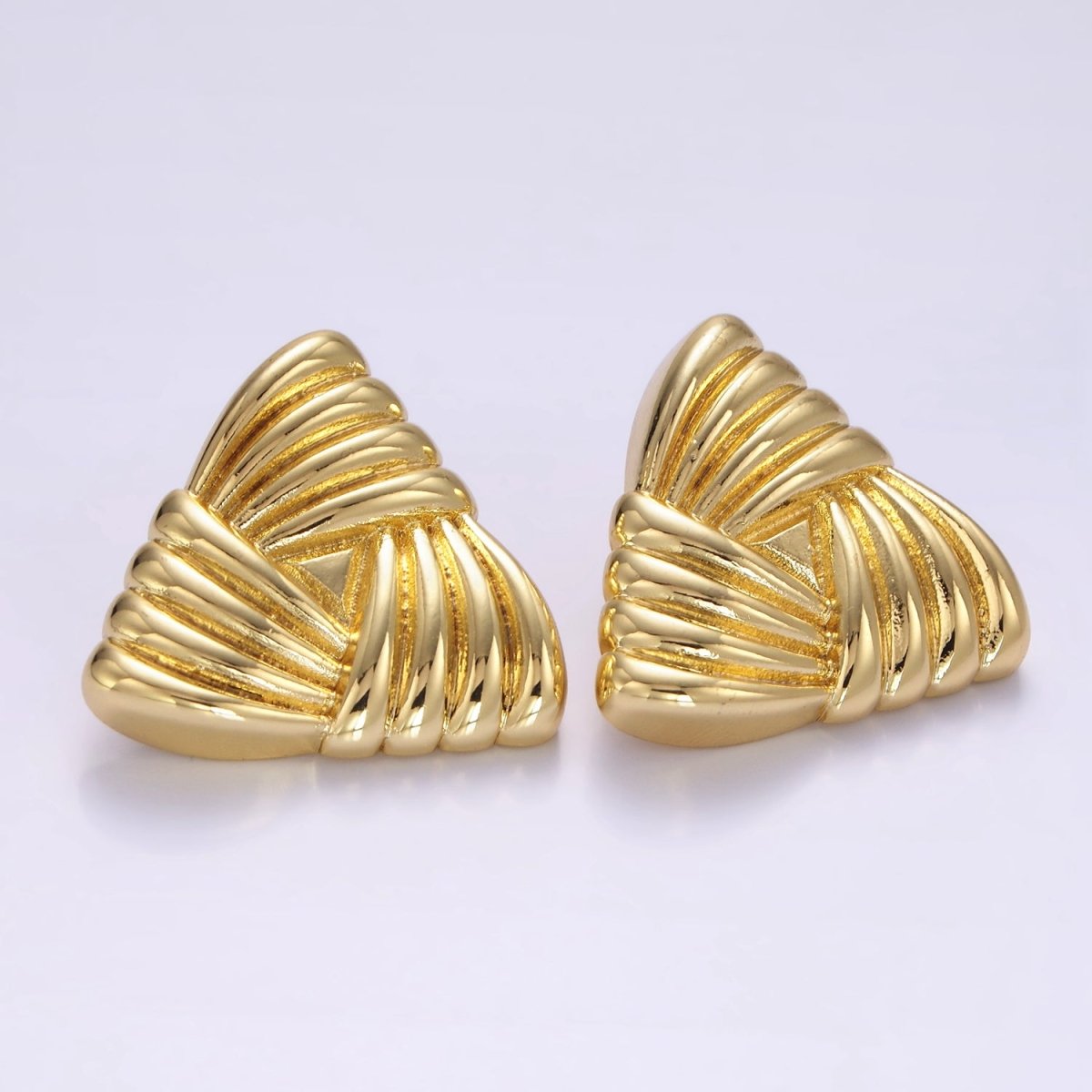 Chunky 24K Gold Filled Puffed Knot Triangle Stud Earrings | P511