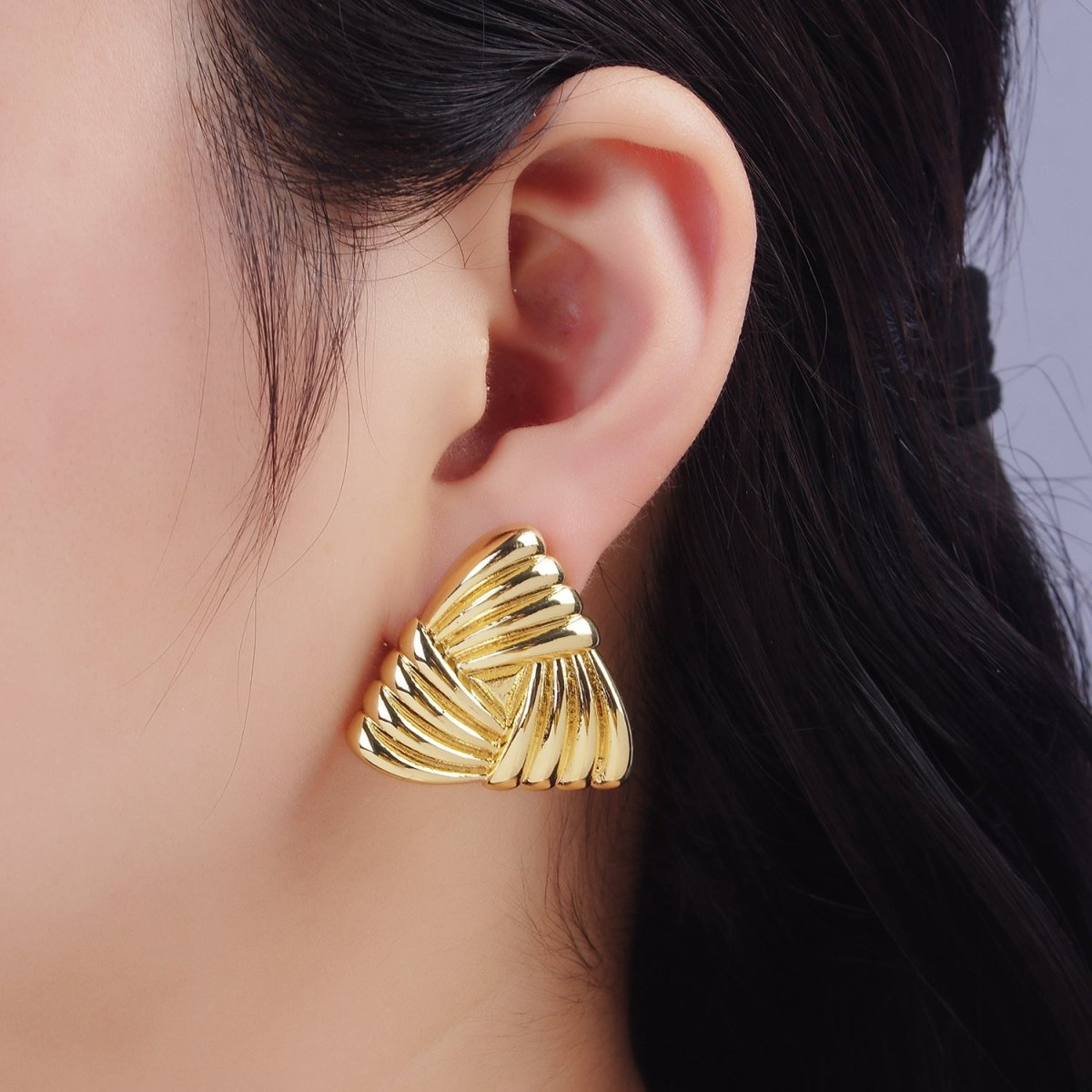 Chunky 24K Gold Filled Puffed Knot Triangle Stud Earrings | P511