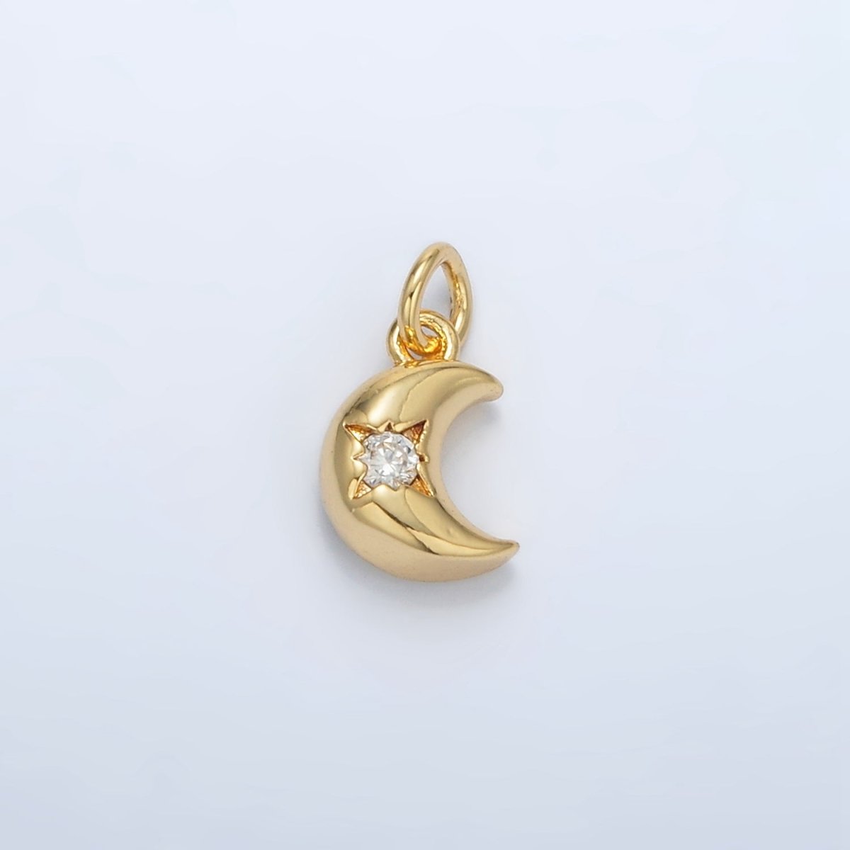 24K Gold Filled Puffy CZ Celestial Cresent Moon Charm | AC-157