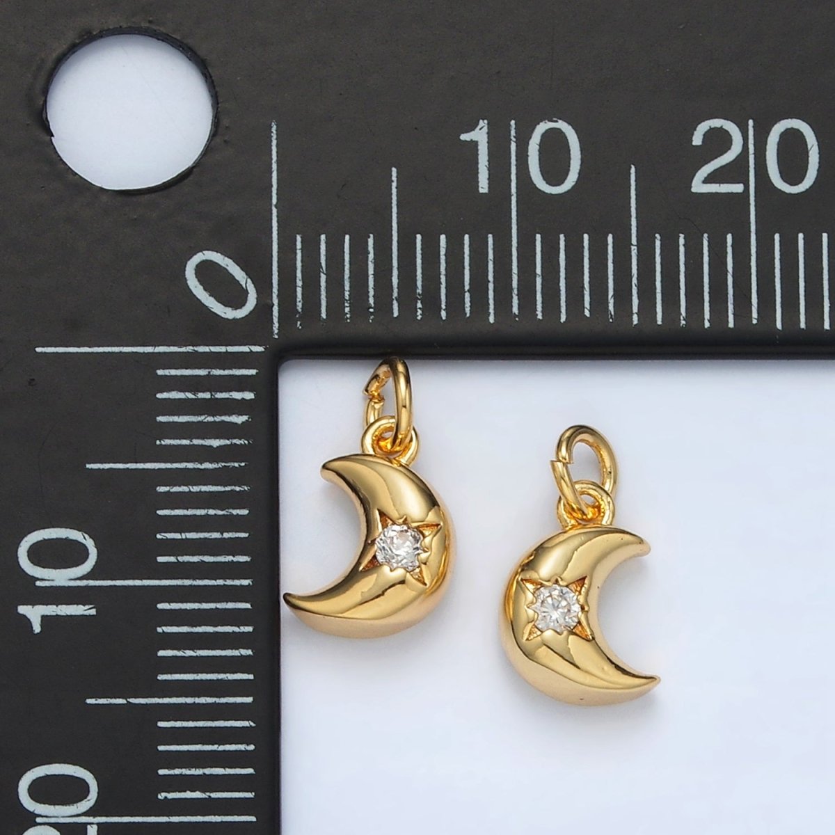 24K Gold Filled Puffy CZ Celestial Cresent Moon Charm | AC-157