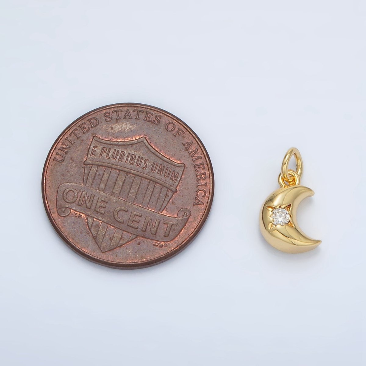 24K Gold Filled Puffy CZ Celestial Cresent Moon Charm | AC-157