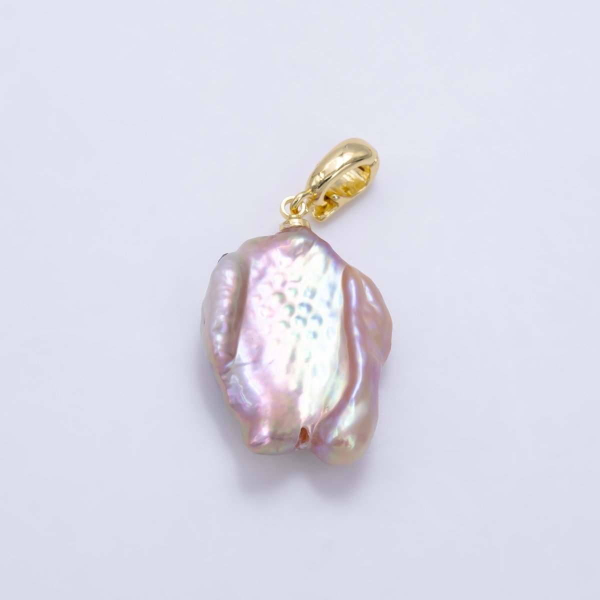 24K Gold Filled Purple Baroque Freshwater Pearl Snap Latch Bail Pendant | P1893