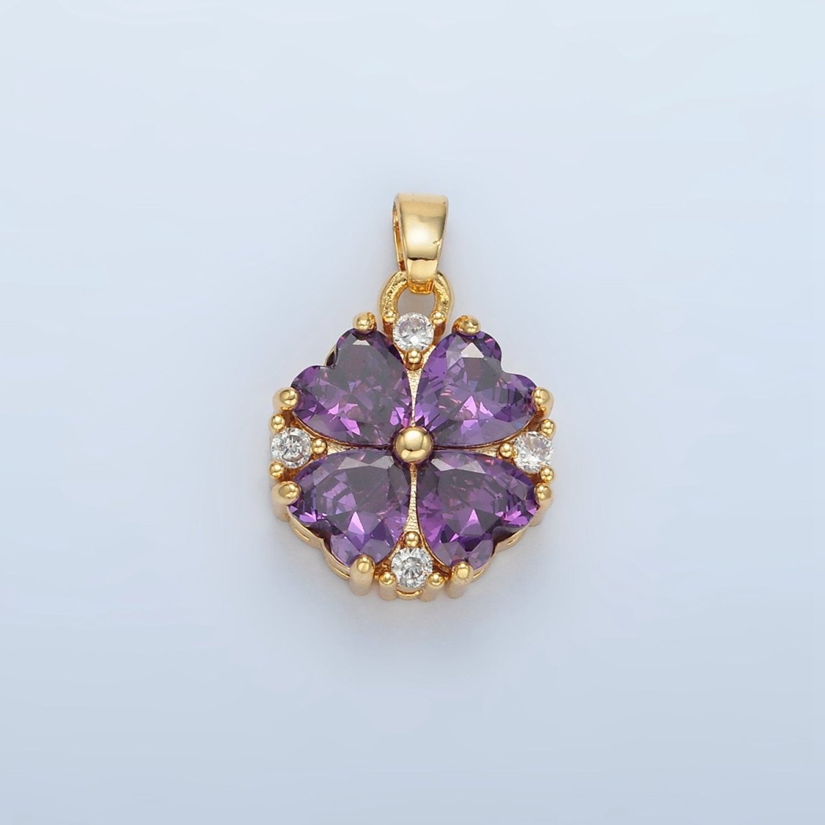 24K Gold Filled Purple CZ Heart Petal Flower Pendant | AA889