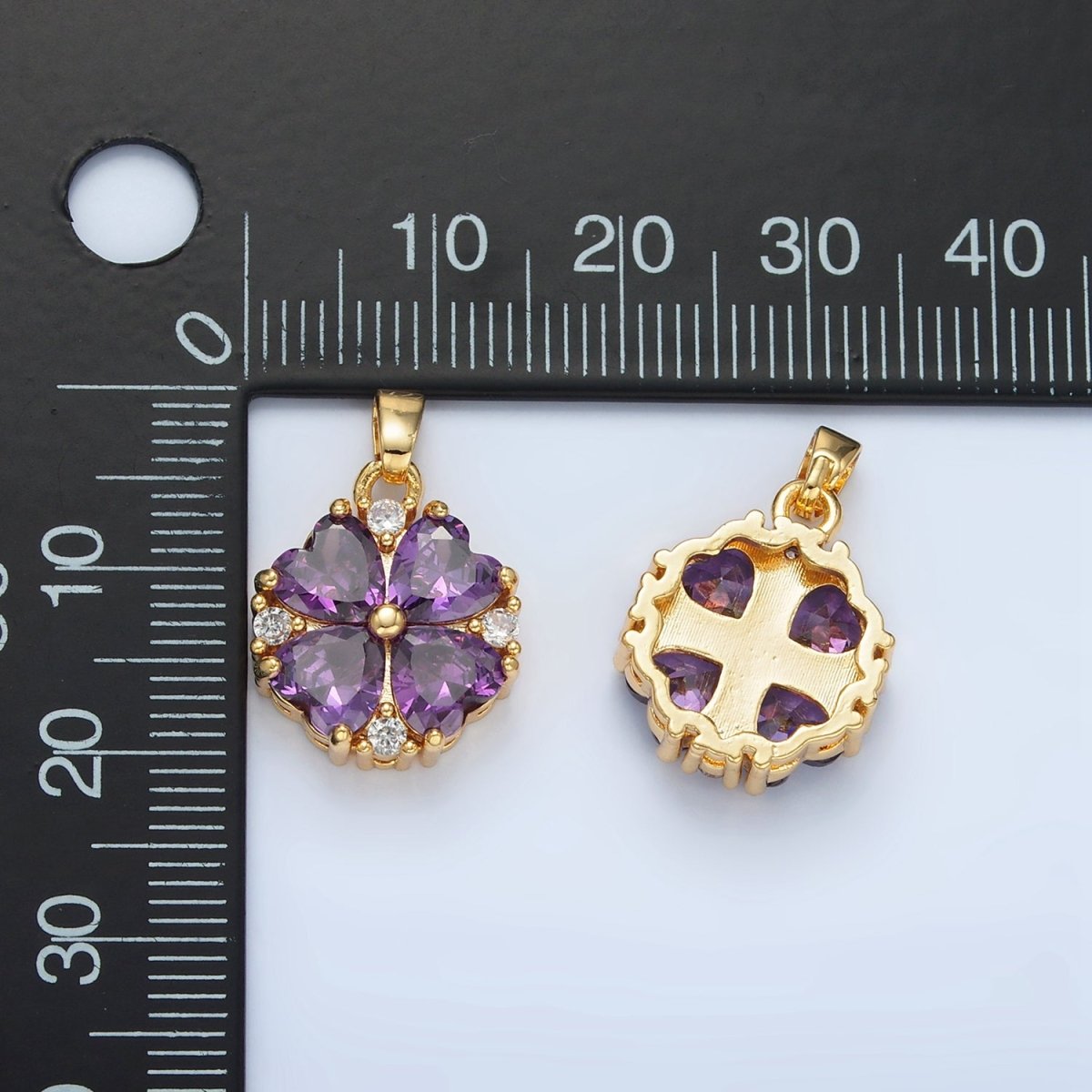 24K Gold Filled Purple CZ Heart Petal Flower Pendant | AA889