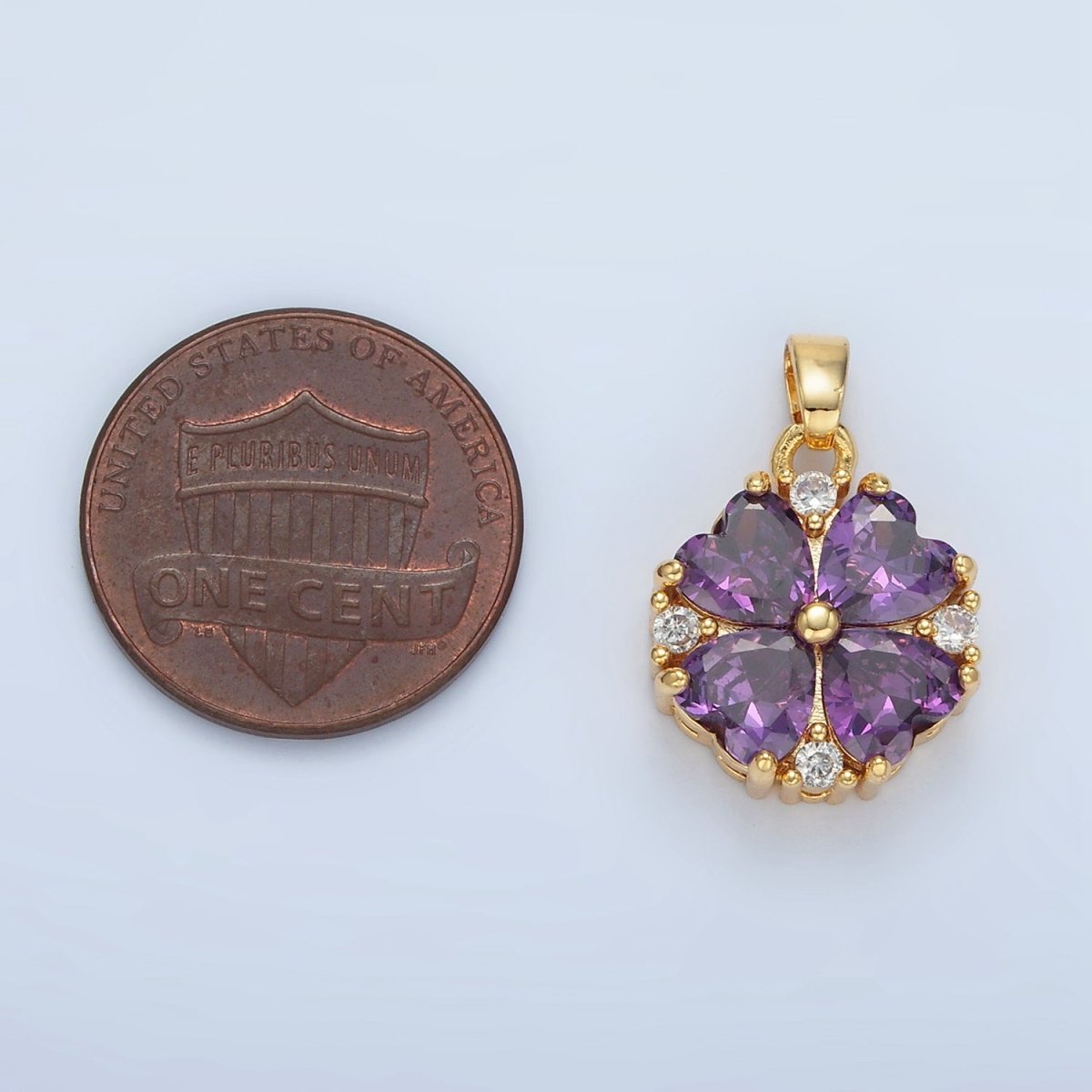 24K Gold Filled Purple CZ Heart Petal Flower Pendant | AA889