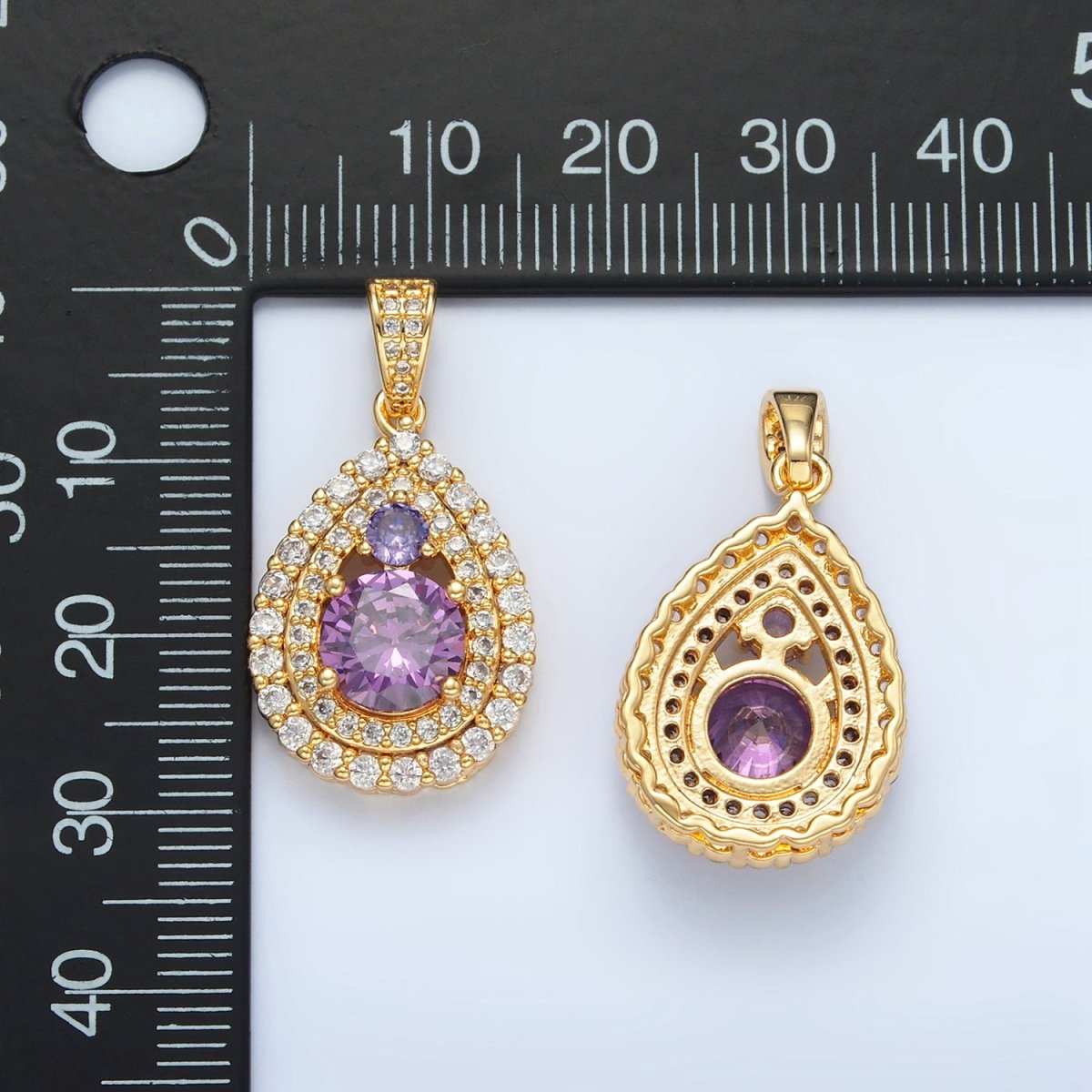 24K Gold Filled Purple CZ Micro Paved Teardrop Charm | AA890