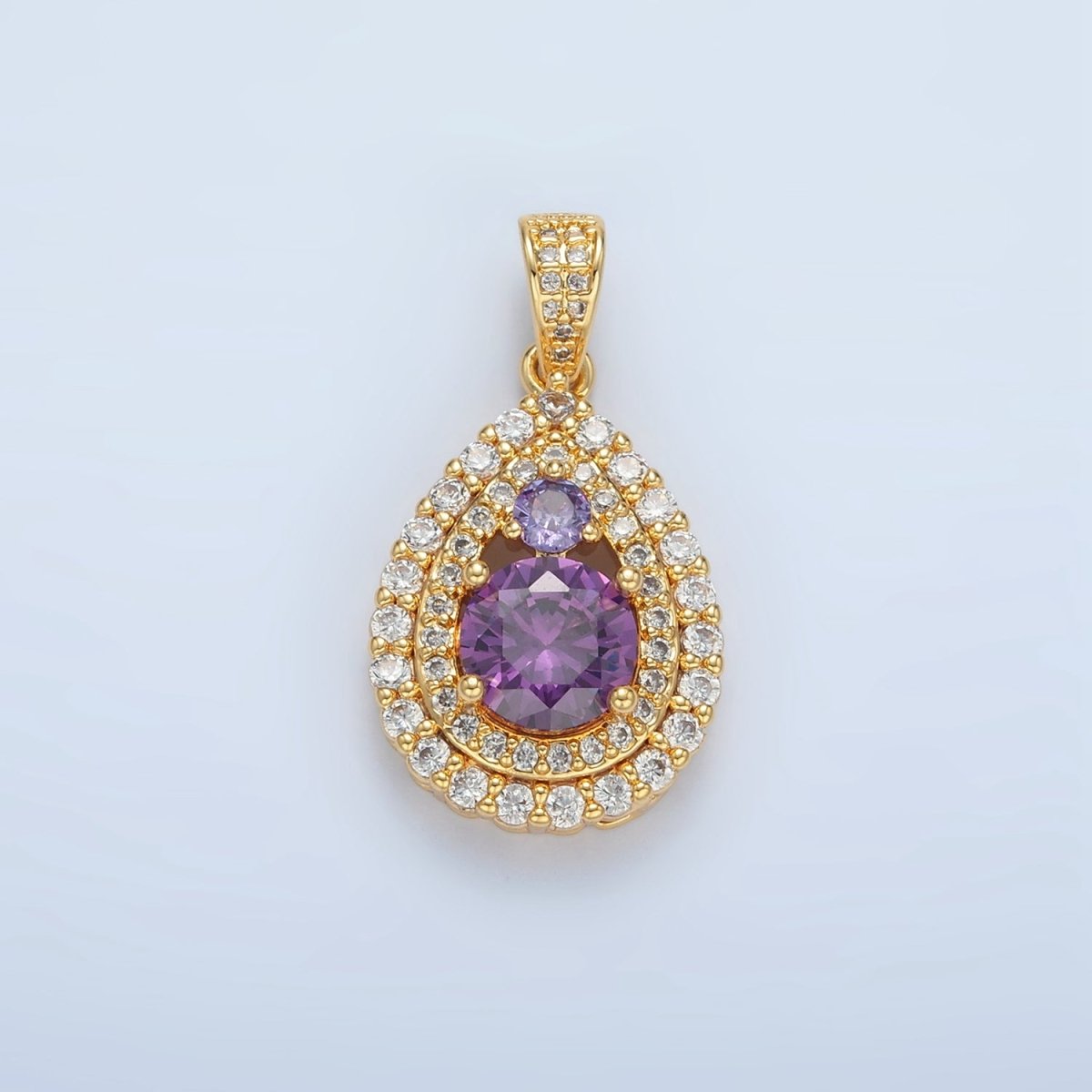 24K Gold Filled Purple CZ Micro Paved Teardrop Charm | AA890