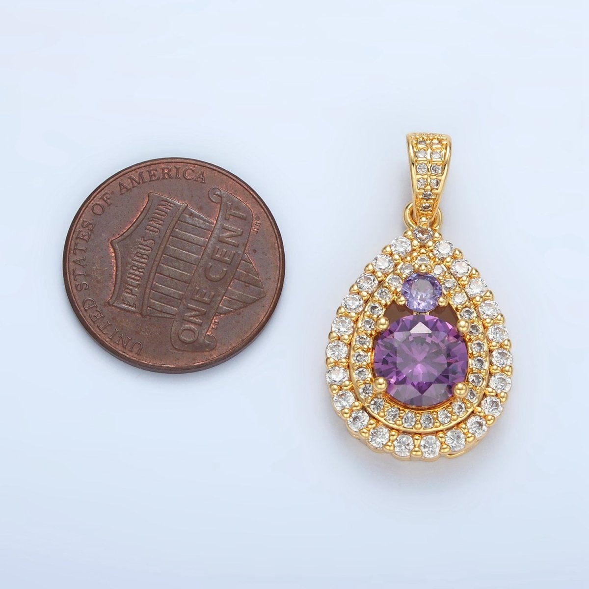 24K Gold Filled Purple CZ Micro Paved Teardrop Charm | AA890
