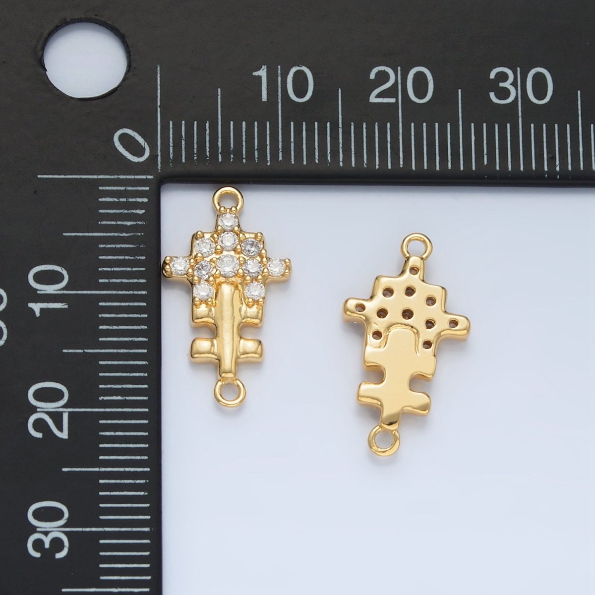 24K Gold Filled Puzzle Piece Micro Paved CZ Geometric Connector | F444