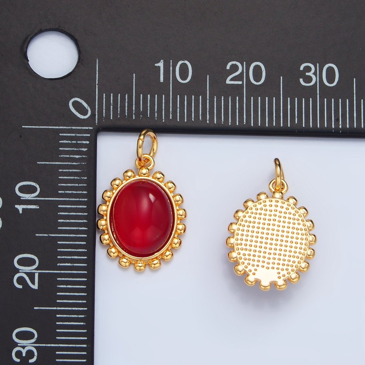 24K Gold Filled Red Carnelian Cabochon Bubble Bezel Charm | X822