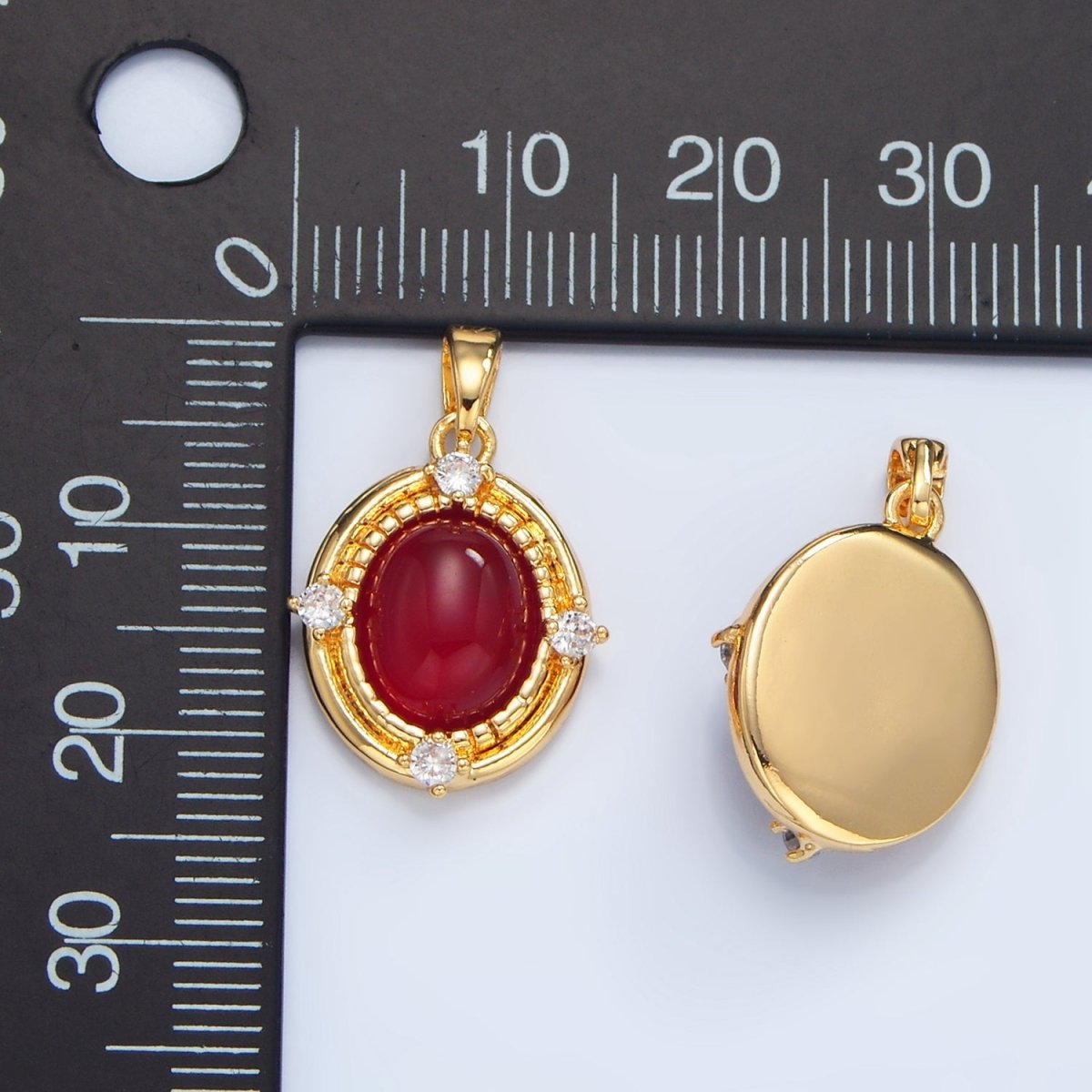 24K Gold Filled Red Carnelian Cabochon CZ Bezel Pendant | AA135