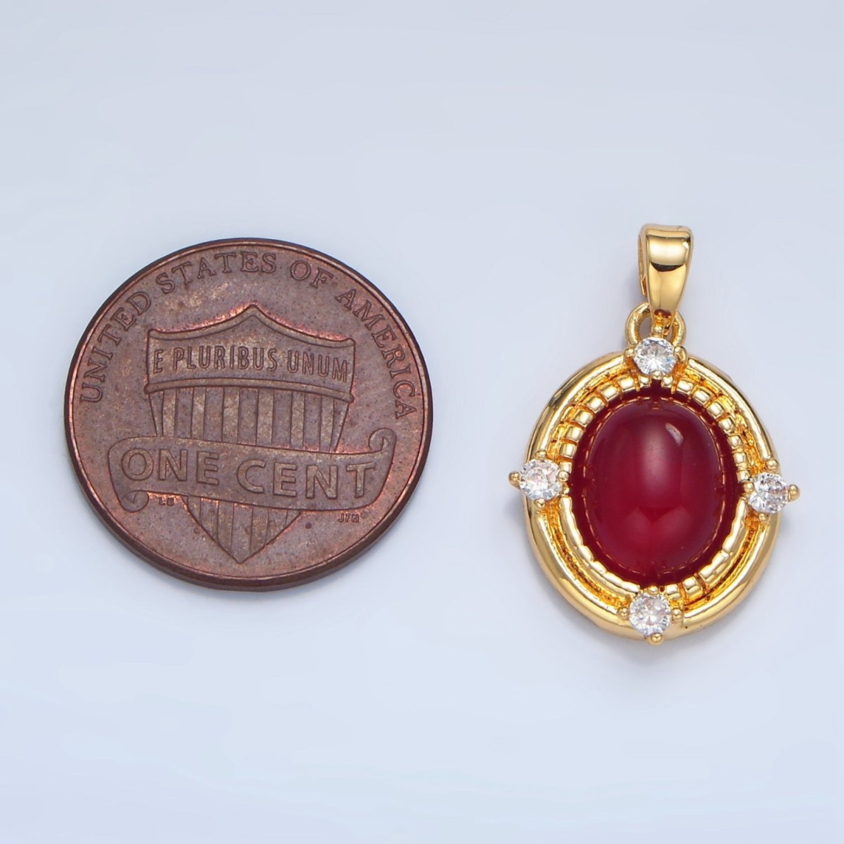 24K Gold Filled Red Carnelian Cabochon CZ Bezel Pendant | AA135